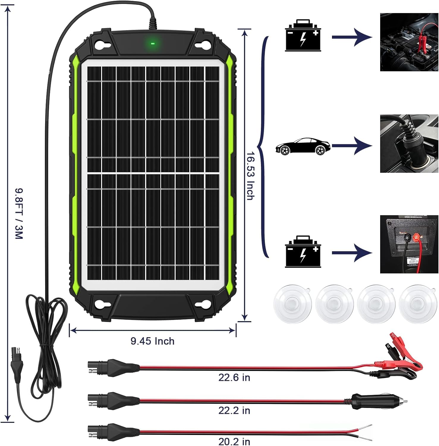 15W 12V Solar Battery Charger with Smart MPPT Controller - Waterproof Solar Panel Trickle Charger for Car, Boat, RV, Marine, Trailer & Camper - Ideal for Outdoor Adventures, Road Trips and Off-Grid Power Supply