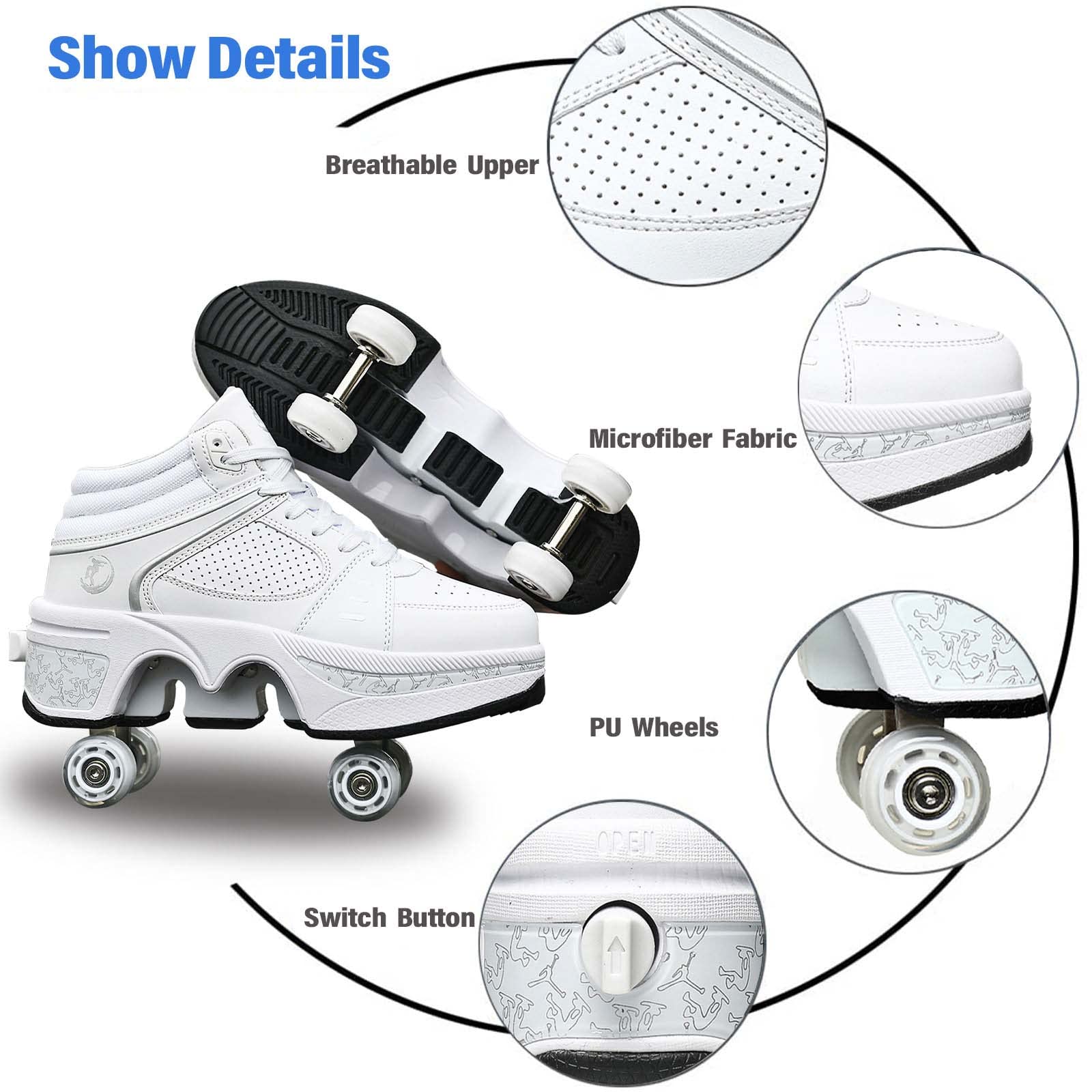Best Women's & Kids' Roller Skate Shoes - Convertible 4-Wheel Sneakers for Outdoor Skating | Perfect for Girls, Boys & Adults | Great for Parks, Rinks & Street Skating