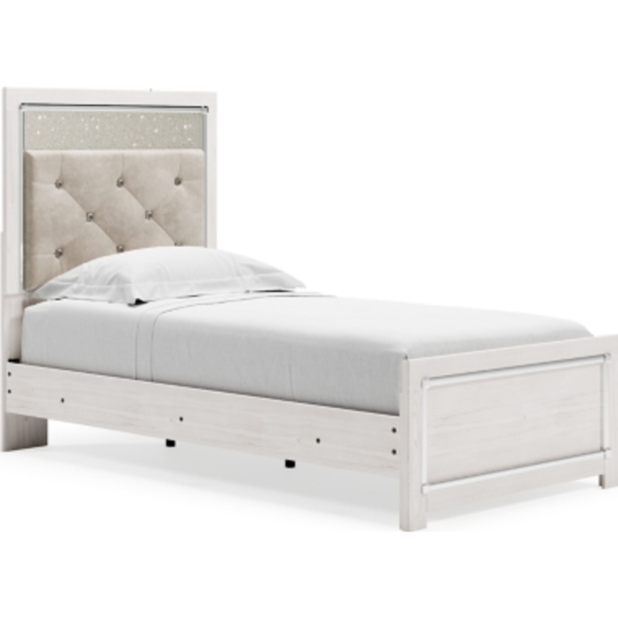 Altyra White Panel Bed Frame - Queen Size, Modern Platform Bed with Upholstered Headboard for Bedroom Decor