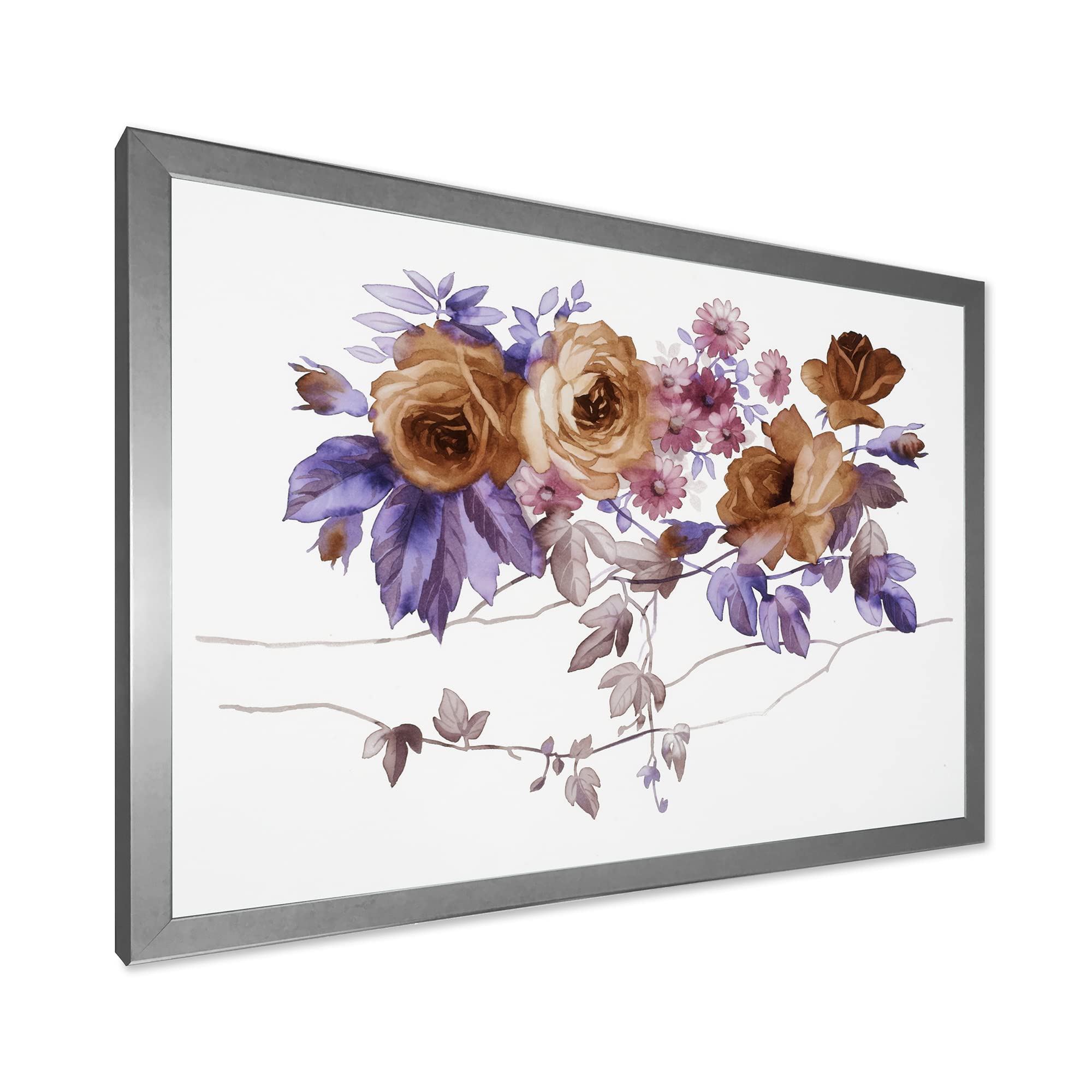 DesignQ Purple Wildflowers IV Traditional Framed Wall Art - Handmade Canvas Painting for Home Decor, Living Room, Bedroom & Office
