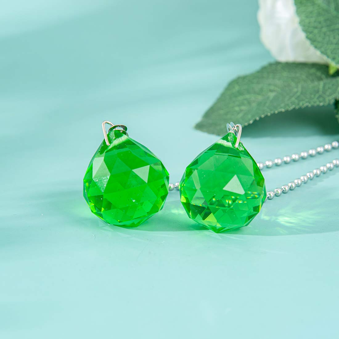 2-Pack 30mm Green Prism Ball Ceiling Fan Pull Chain with Decorative Light Bulb & Cord - Perfect for Home, Bedroom, Living Room Fan Replacement & DIY Lighting Upgrade