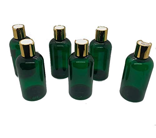 BPA Free Empty Green Boston Plastic Bottles - 6 Pack Squeezable with Golden Lid - 8oz for Shampoo, Lotion, Antibacterial Liquid - Perfect for DIY Beauty Products, Travel Toiletries & Home Essentials