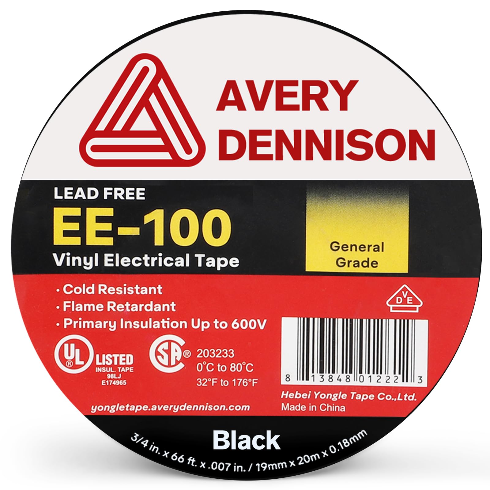 Premium UL/CSA Listed PVC Electrical Insulation Tape - ¾ in x 66 ft Black Vinyl Tape for Wiring, Repairs & Automotive Use (100 Rolls) - Ideal for Home DIY, Electricians & Industrial Equipment Maintenance