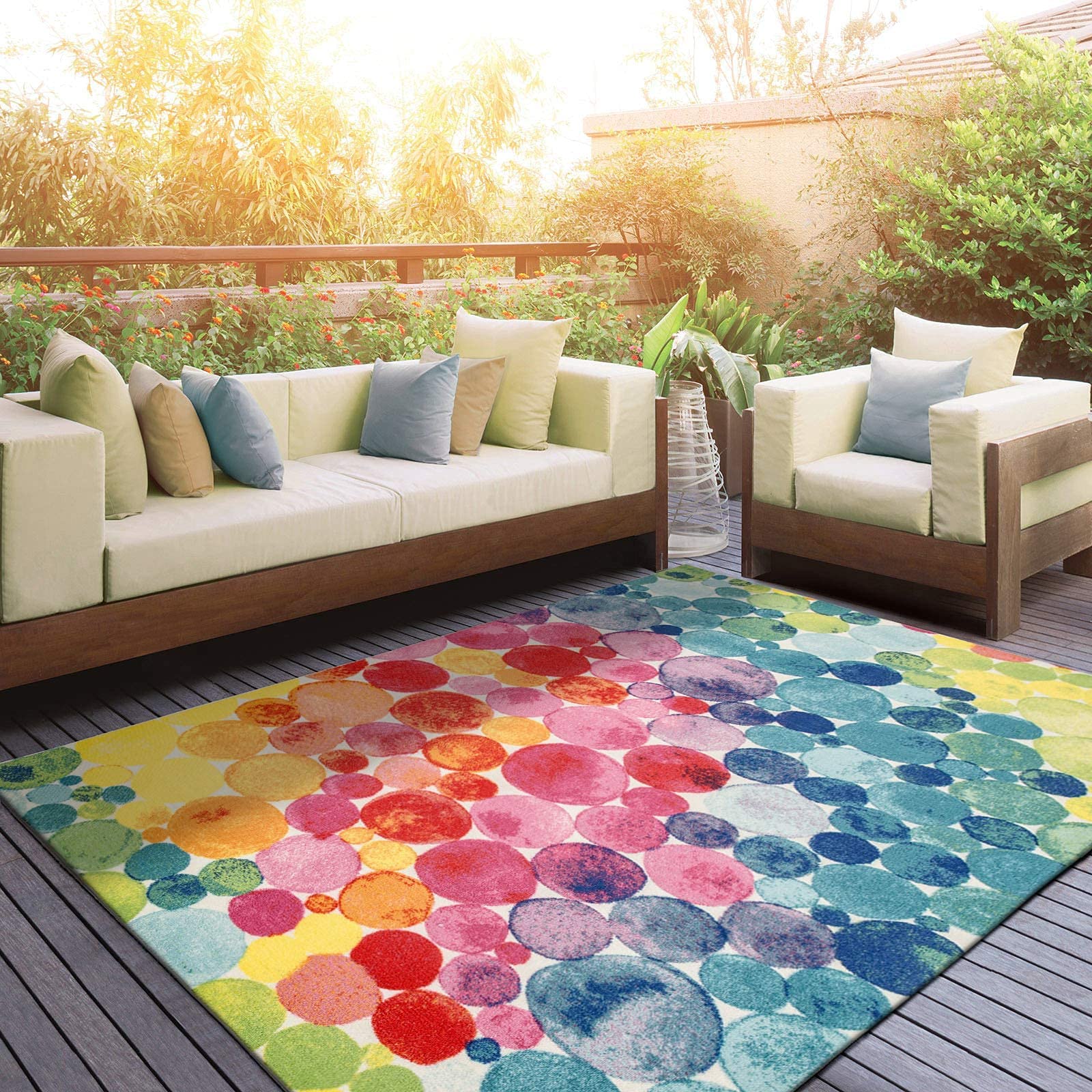 DECOMALL 8'x10' Outdoor Rugs for Deck, Backyard, Patio - Colorful Bubble Design Waterproof & Durable - Perfect for Poolside, Garden, and Outdoor Entertaining Areas