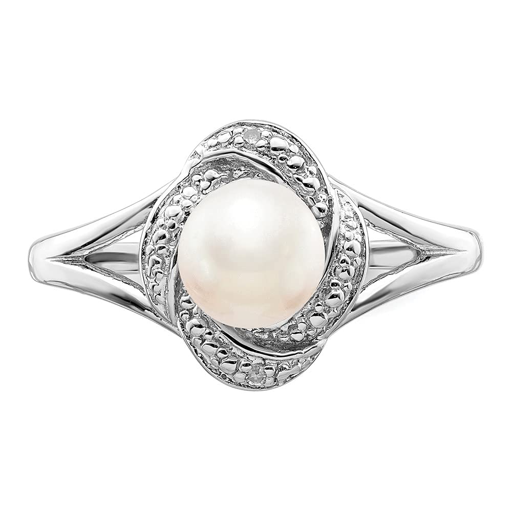 925 Sterling Silver Diamond & Freshwater Pearl Ring for Women - Elegant Jewelry Gift for Her, Perfect for Anniversaries, Weddings & Special Occasions