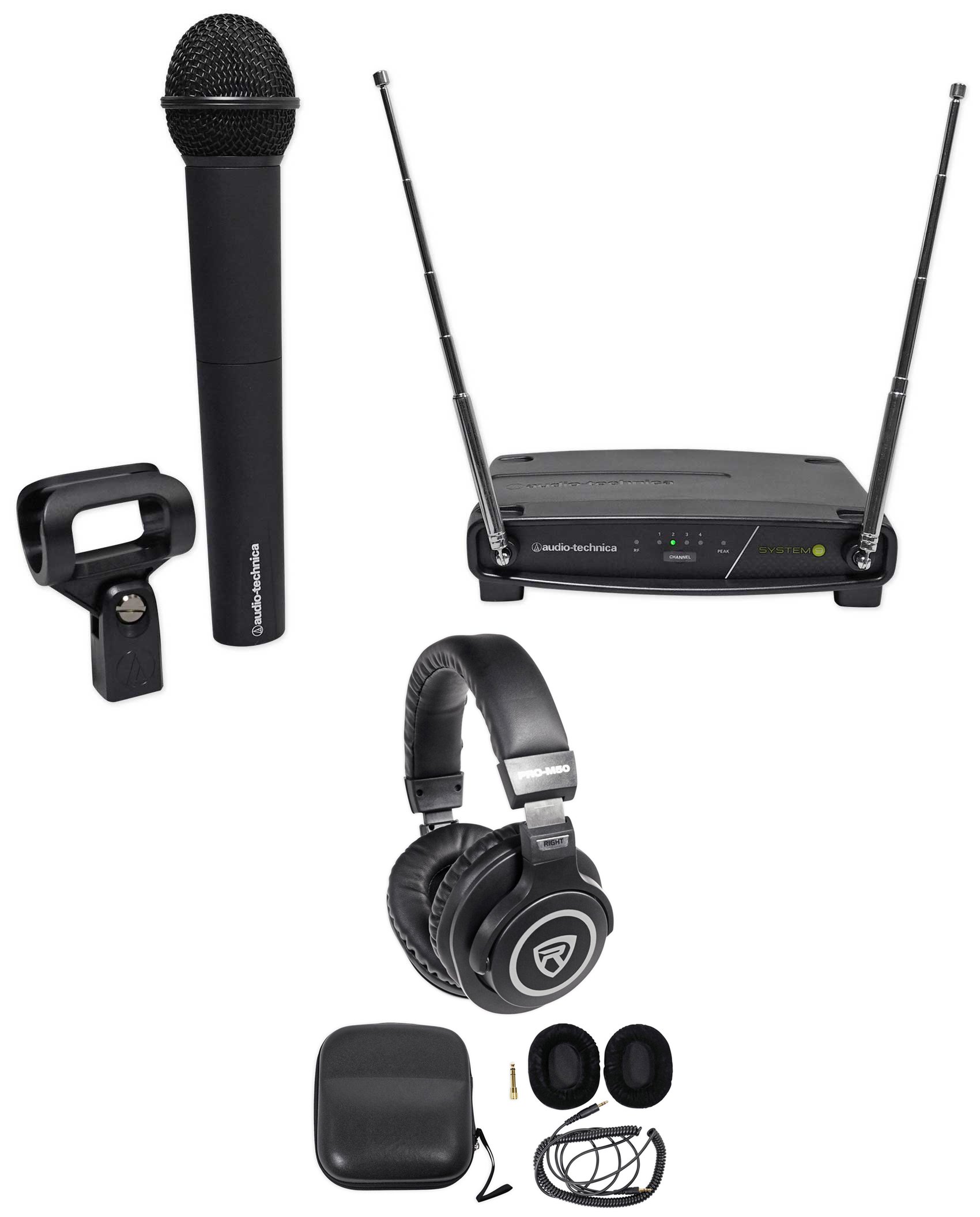 Audio-Technica ATW-902a Wireless Handheld Microphone with Samson Professional Headphones - Perfect for Live Performances, Podcasting & Studio Recording