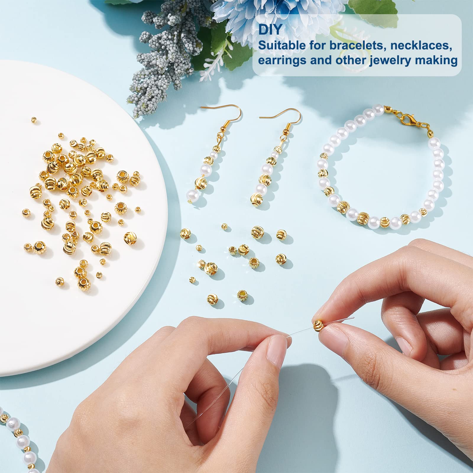 BENECREAT 80pcs 18K Gold Plated Spacer Beads - 4 Sizes Round Metal Beads for DIY Jewelry Making, Necklaces & Bracelets - Perfect for Crafting, Gifts and Fashion Accessories