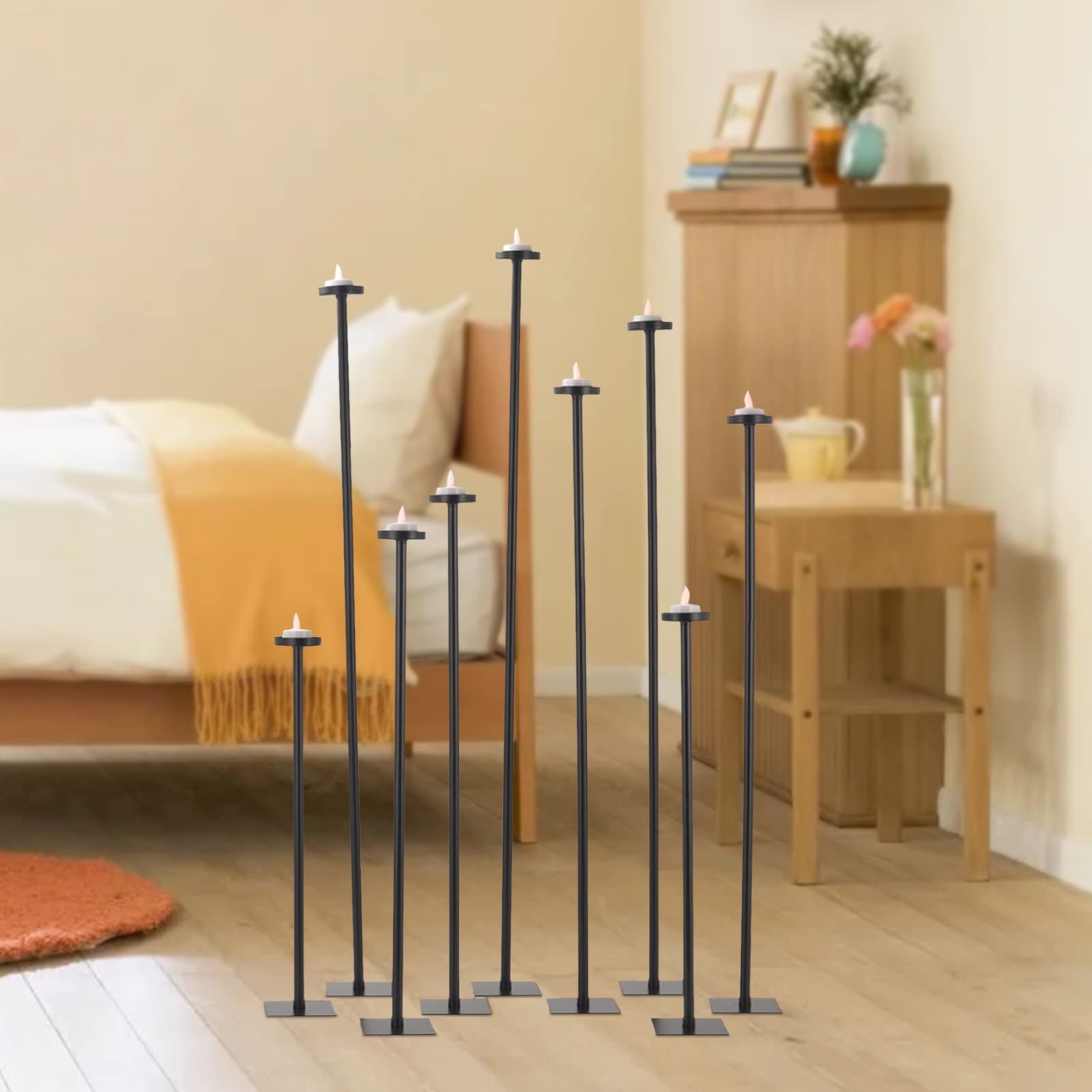 9-Piece Black Metal Rose Candle Holder Set - Elegant Wedding Centerpiece with Flower Vase Stand for Table Decor, Party & Event Decoration | Perfect for Wedding Receptions, Anniversary Celebrations, and Romantic Dinner Settings