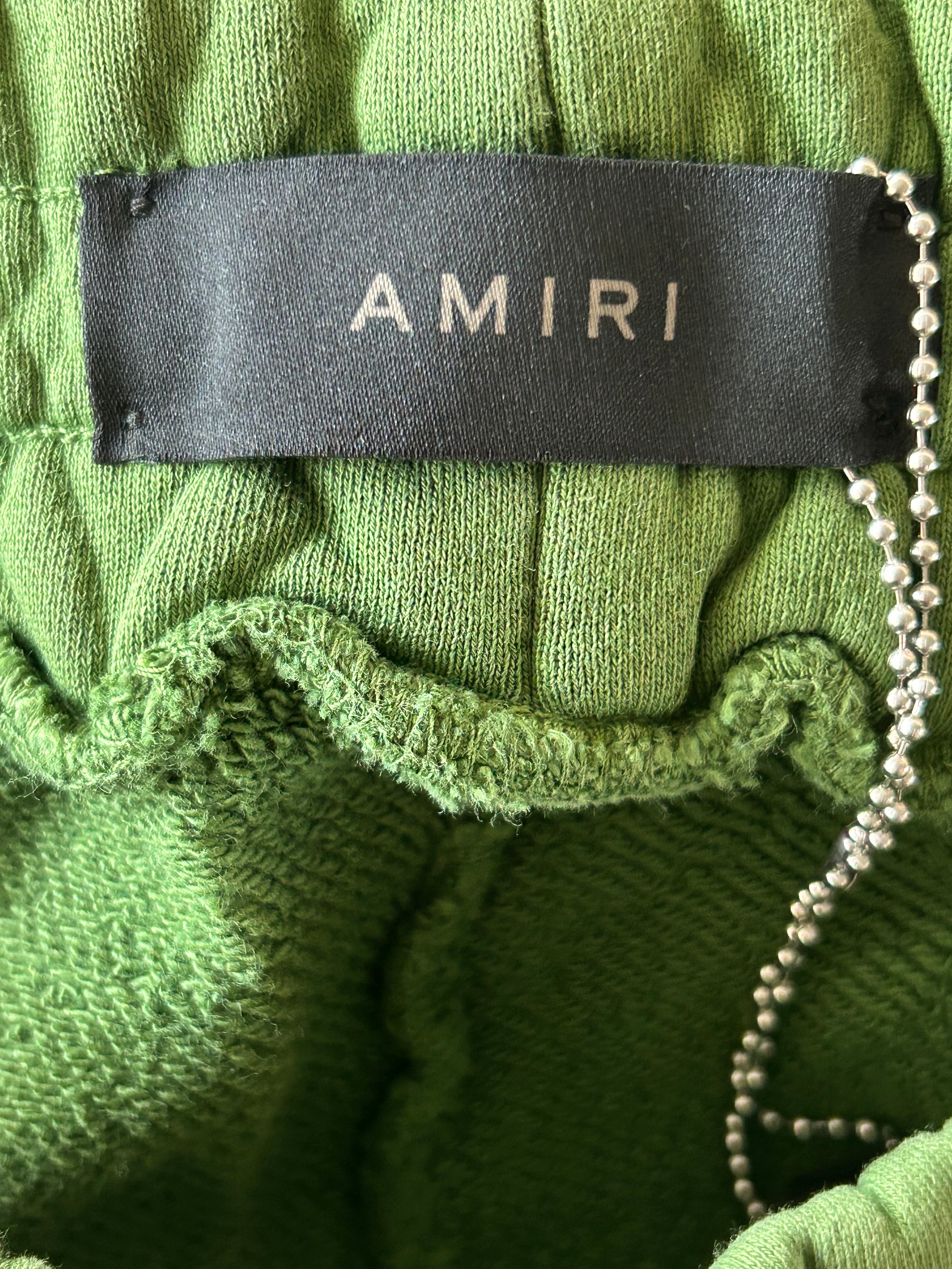Amiri Green & Yellow Track Logo Shorts for Men - Stylish Casual Athletic Shorts for Running, Gym, and Streetwear Fashion