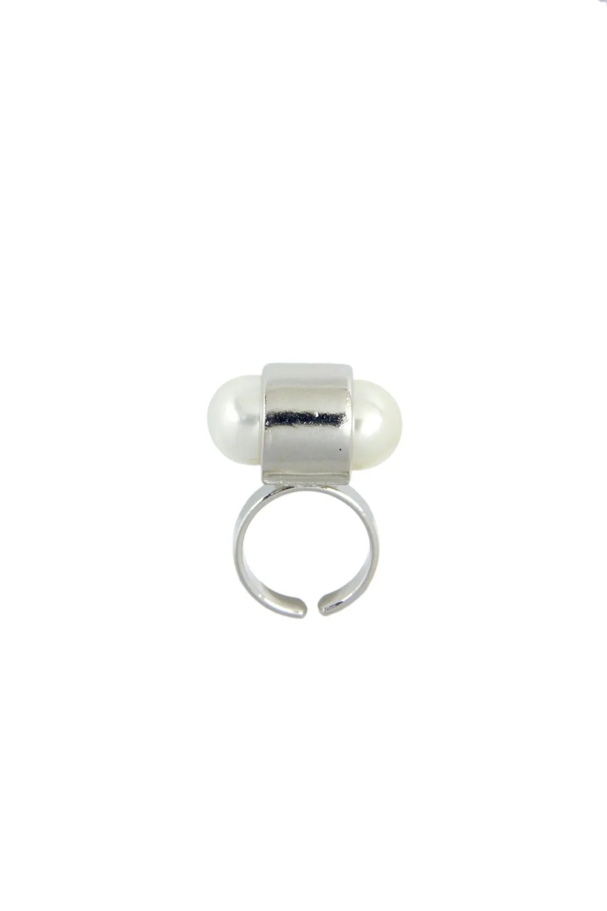 3D Pearl Ring with Metal Accent Silver - Elegant Jewelry for Women, Perfect for Weddings, Parties & Special Occasions