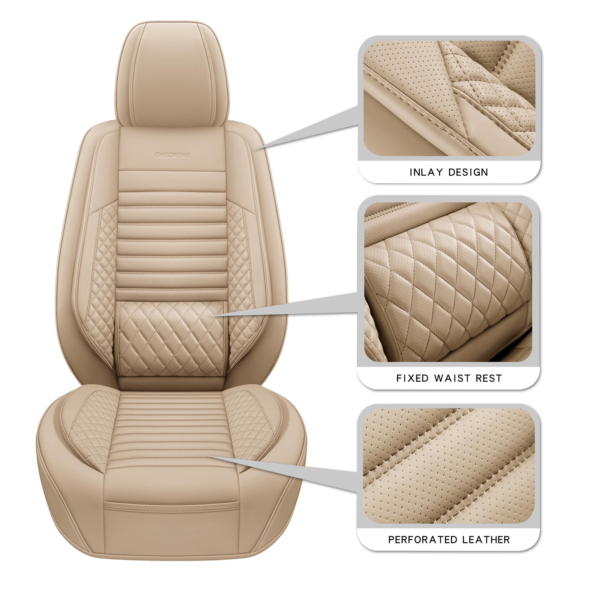 Universal Waterproof Leather Seat Covers Full Set - Front Seat Protection with Lumbar Support & Airbag Compatible | Fits Most SUVs, Trucks & Sedans | Perfect for Road Trips, Daily Commute & Family Travel