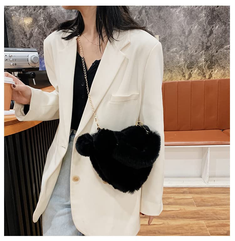 Rejolly Fluffy Faux Fur Heart Shaped Handbag for Women & Girls - Soft Small Shoulder Bag Clutch Purse for Parties, Dates & Casual Outings
