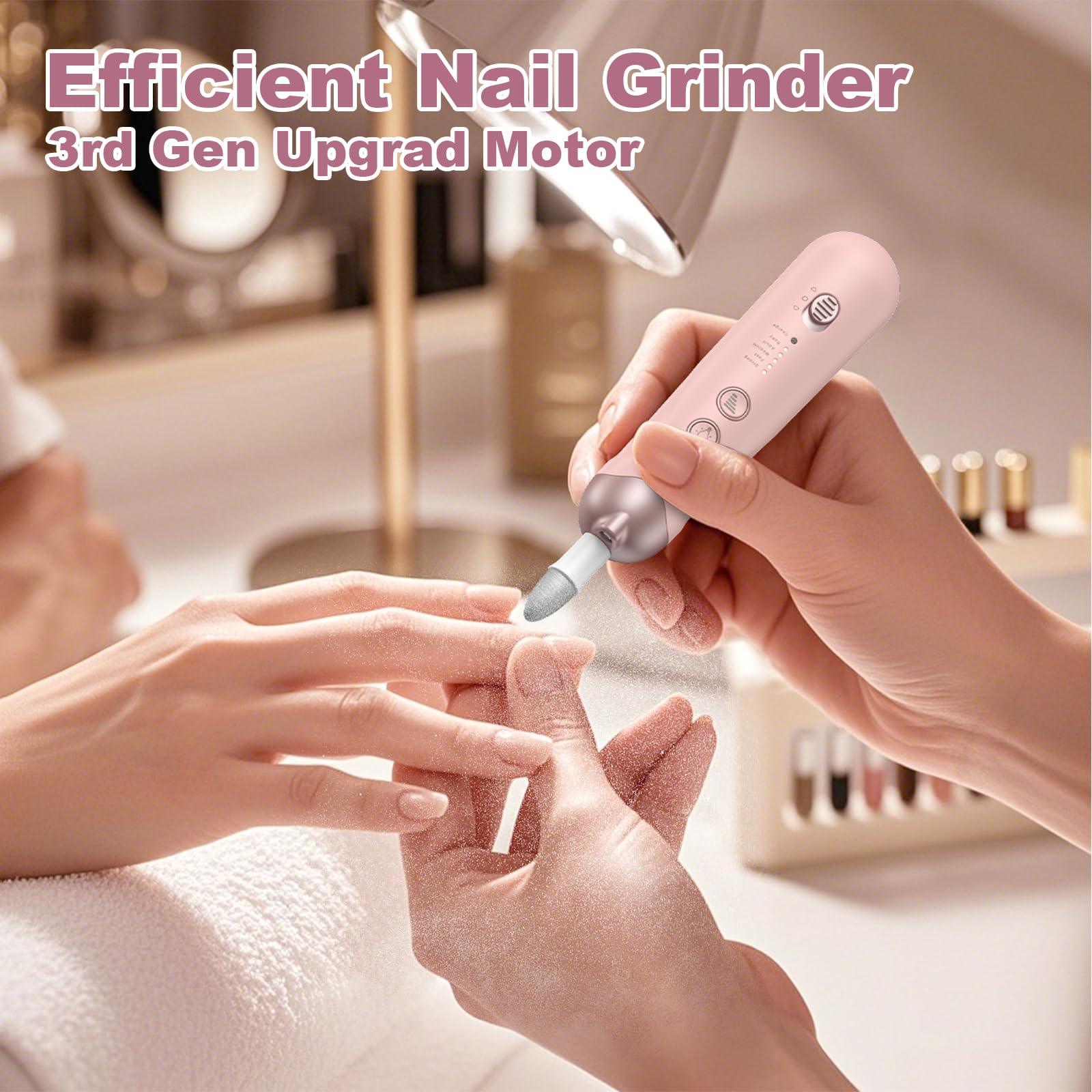 AOMEES Rechargeable Electric Nail File Set - Professional Manicure & Pedicure Kit with 5 Speed Settings, 100Pcs Nail Drill Bits & Sanding Bands - Perfect for At-Home Nail Care, Salon Professionals & DIY Beauty (Pink)