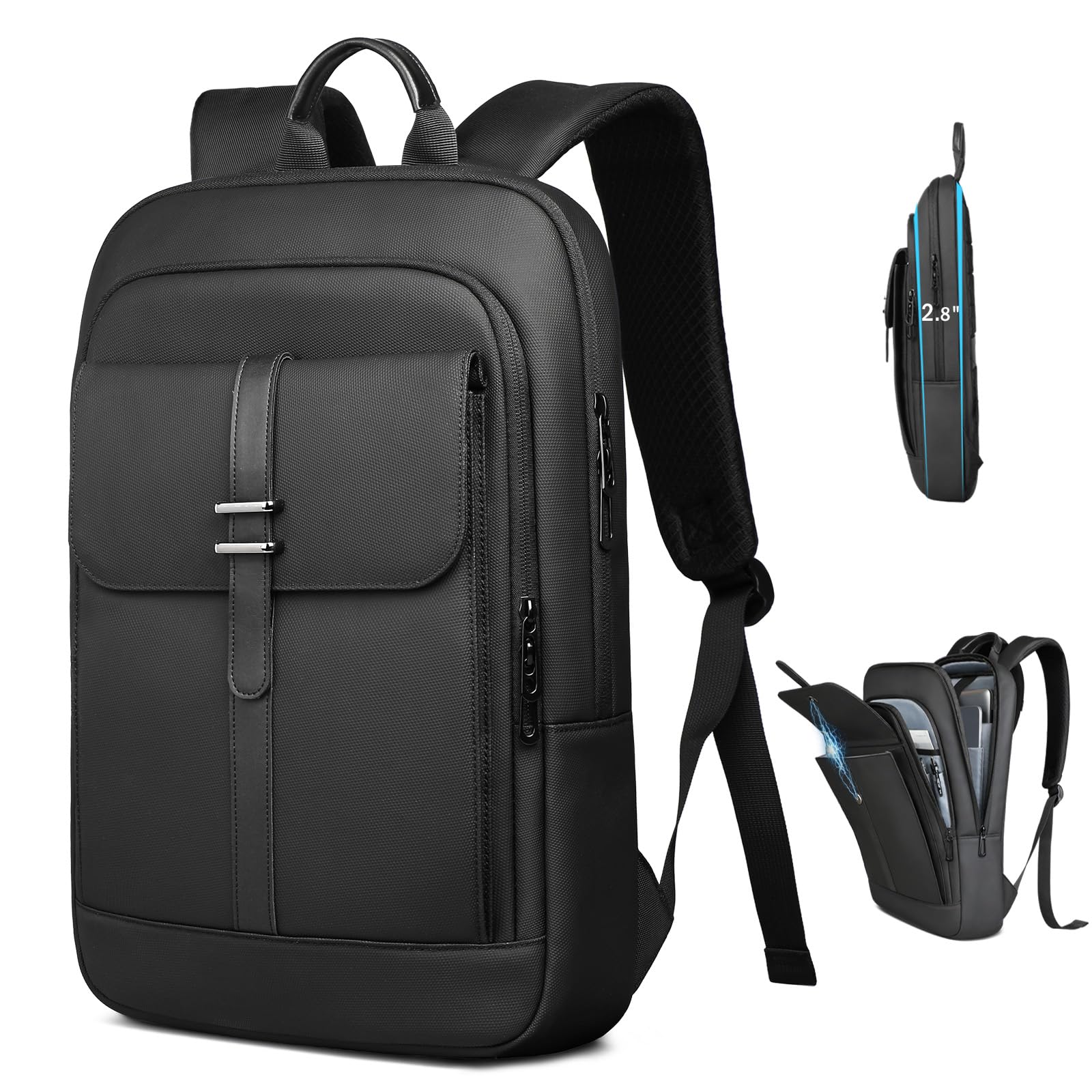 HK Slim Laptop Backpack for Men & Women - Anti-Theft 15.6 Inch Water Resistant Business Backpack - Lightweight Computer Backpack for College, Work, Commuting & Travel - Perfect for Office Professionals & Students