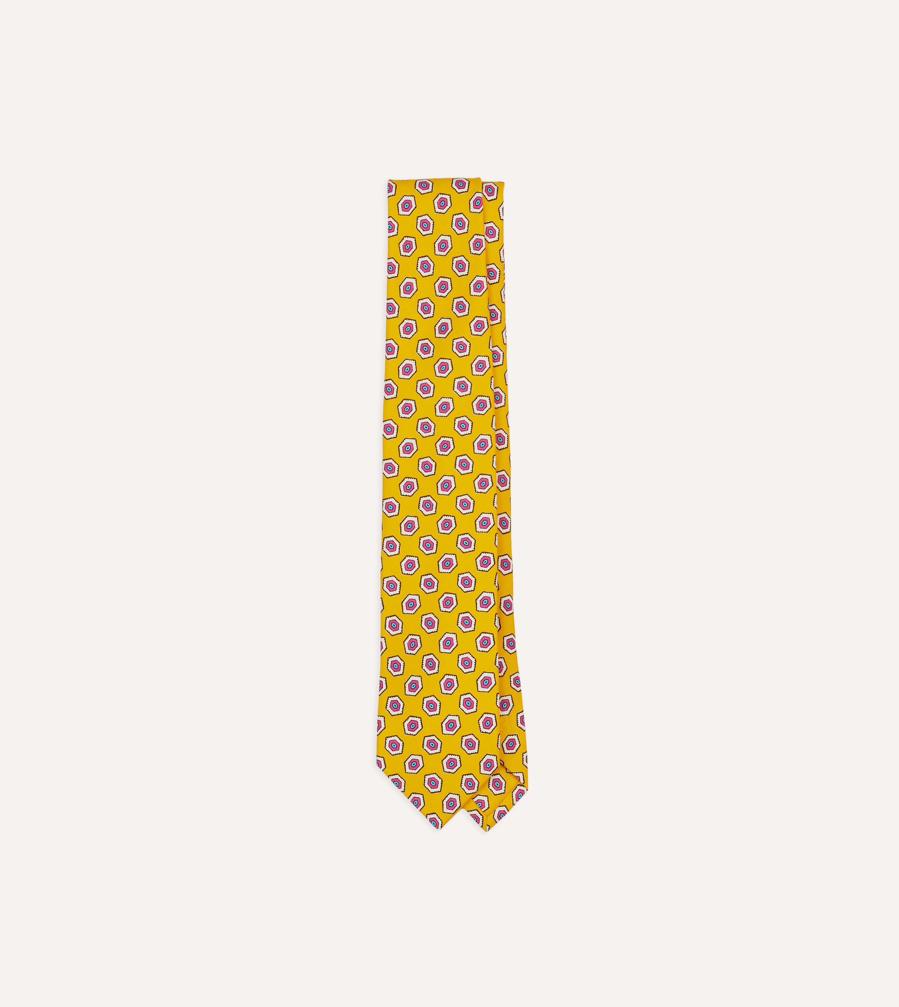Stylish Yellow Hexagon Tile Print Silk Self-Tipped Tie for Men - Perfect for Weddings, Business Meetings & Formal Events