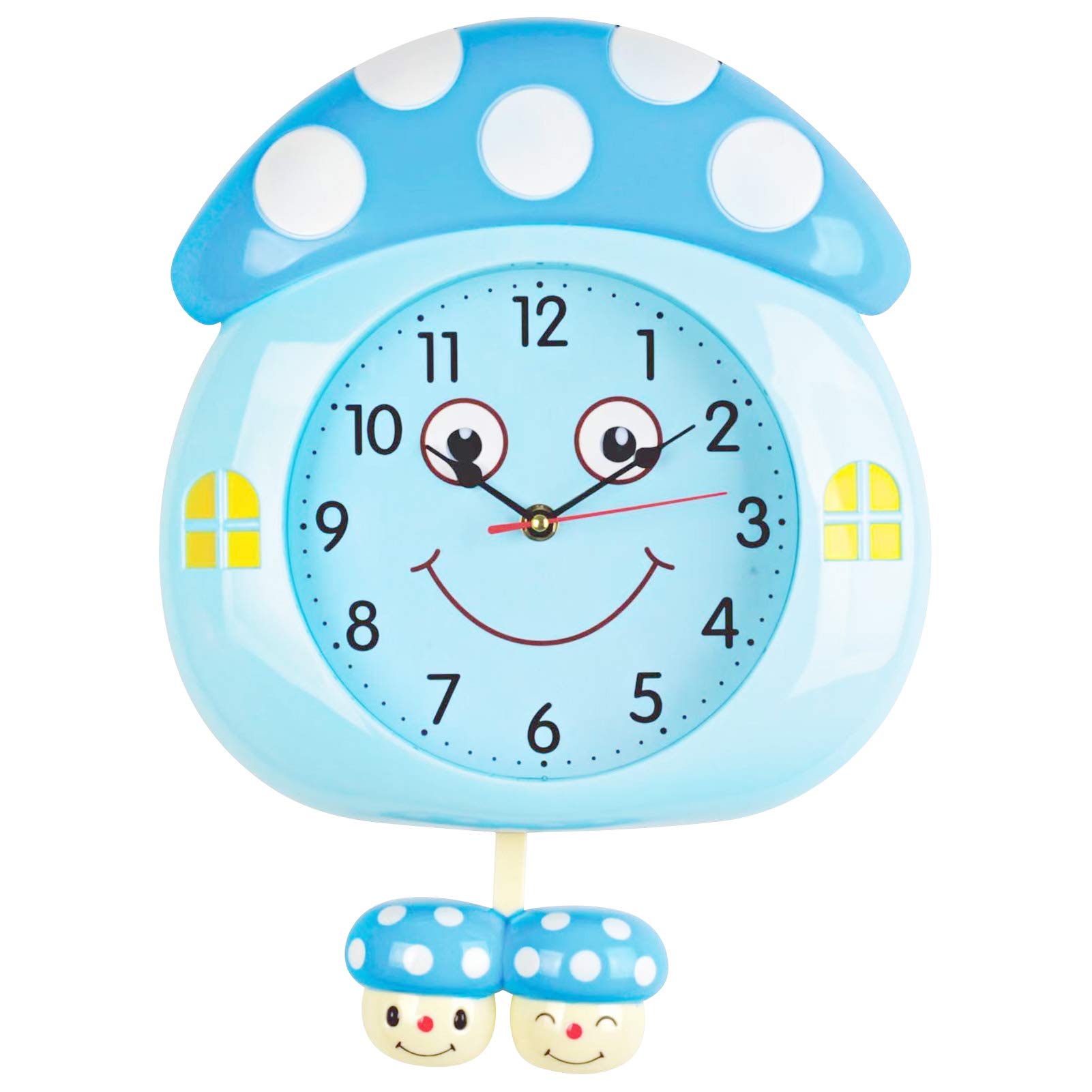 Cartoon Mushroom Shaped Wall Clock - Silent Non-Ticking Battery Operated Clock for Home, Bedroom, Living Room & Office Decor | Perfect for Kids Room, Nursery & Kitchen