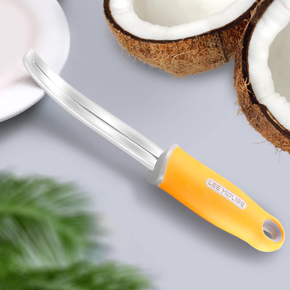 Premium Stainless Steel Coconut Meat Remover Knife with Ergonomic Silicone Handle - Durable Coconut Opener & Scraper Tool for Kitchen, Baking & Tropical Cooking - Perfect for Coconut Water Extraction, Dessert Making & Home Use
