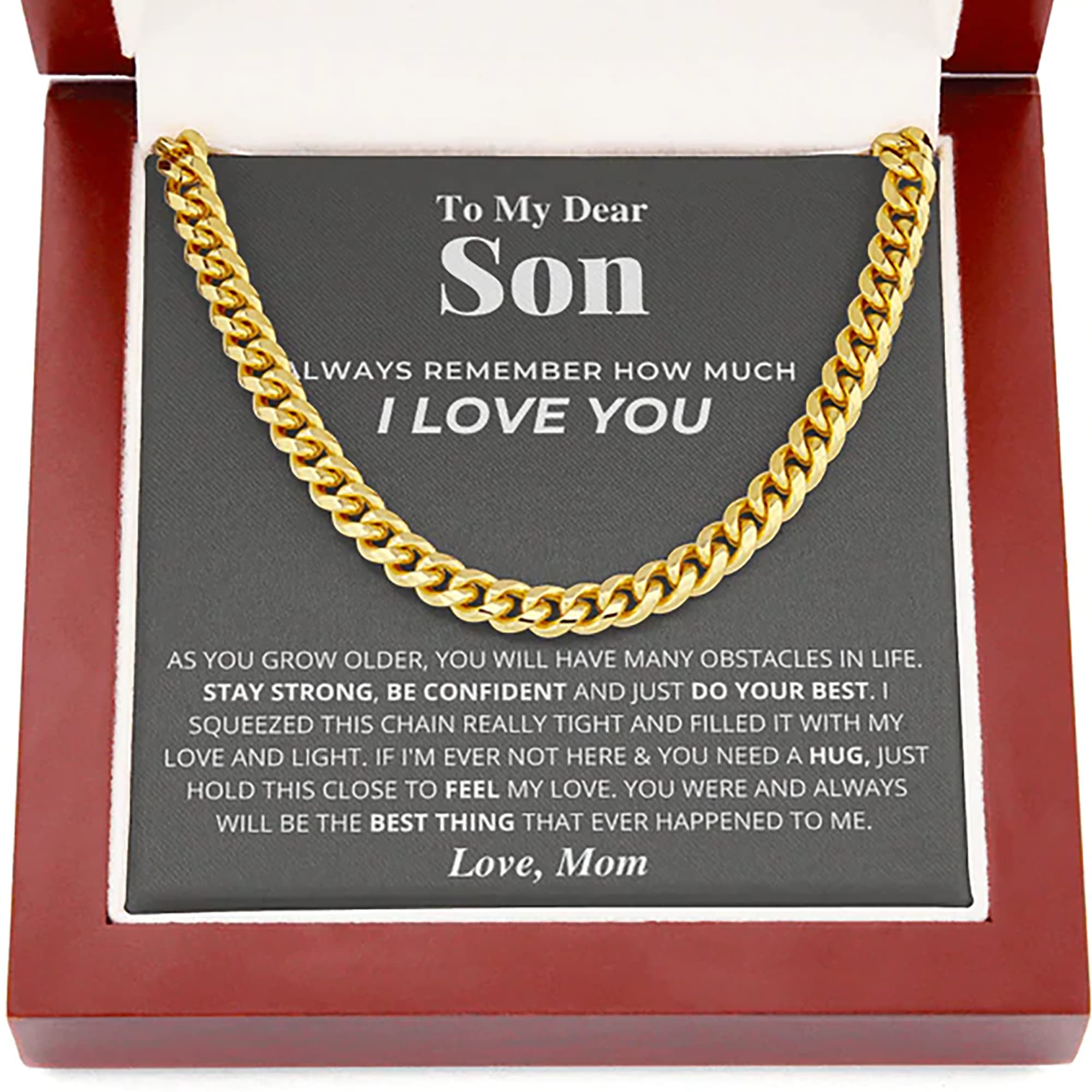 Diamond Cut Miami Cuban Link Chain Necklace for Men & Women - Gold & Silver Hip Hop Jewelry - Gift for Son from Mom - Father's Day Present with Message Card & Gift Box - Perfect for Hip Hop Style, Special Occasions & Meaningful Gifts