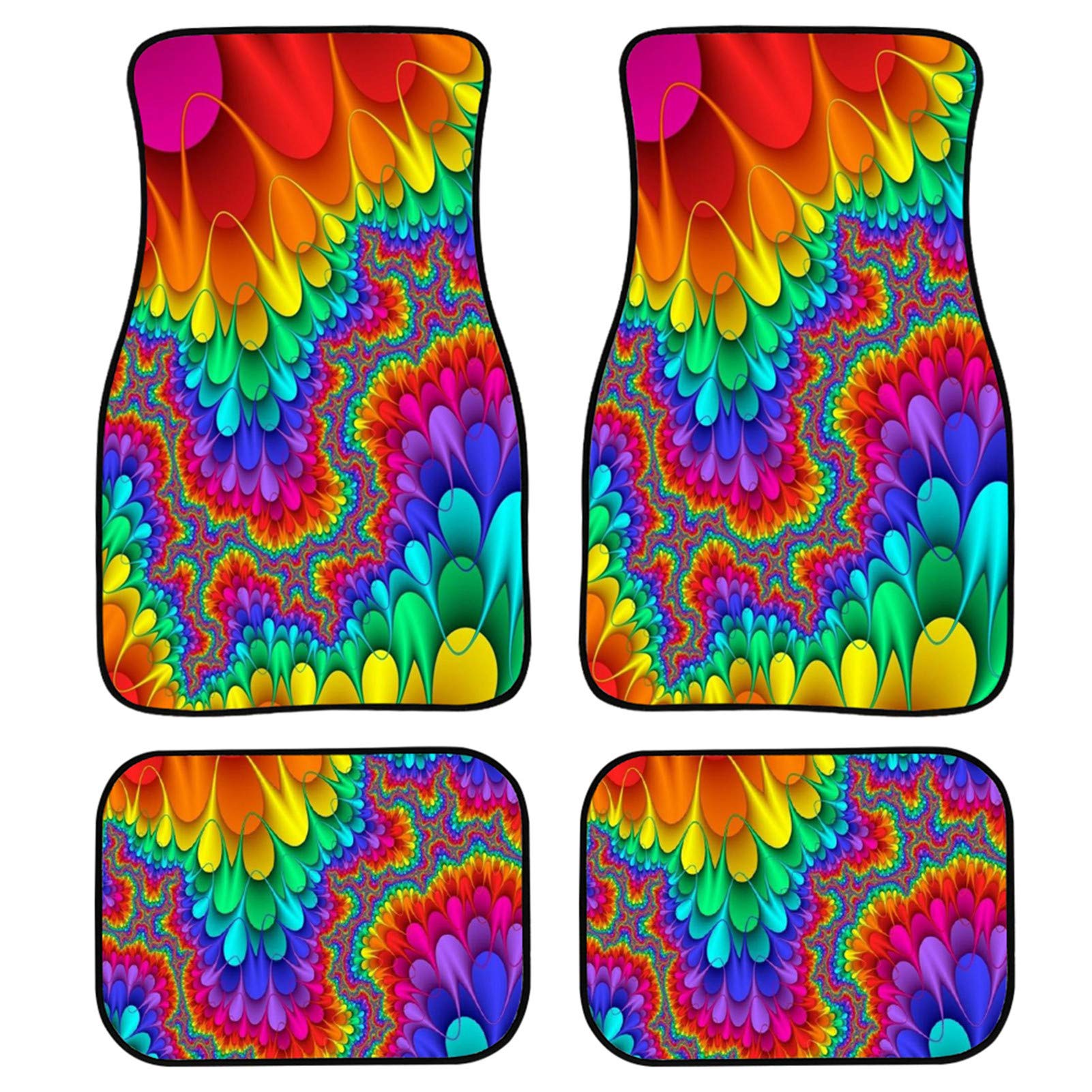 Upetstory Universal Tye Dye Car Floor Mats - Non-Slip Waterproof SUV/Van/Truck Floor Liners - 4-Piece Set with Heel Pad (Rainbow Colors) | Perfect for Road Trips, Holiday Decor & Everyday Driving Protection