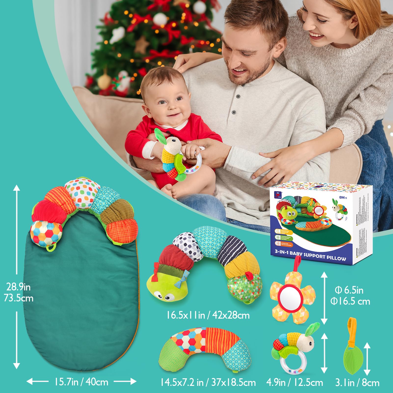 3-in-1 Caterpillar Baby Activity Playmat - Tummy Time & Seated Support Toy for Newborns 0-6 Months | Sensory Developmental Toys for Infants | Perfect Baby Shower Gift & Birthday Present for Boys & Girls | Great for Nursery Playtime & Early Learning Activities