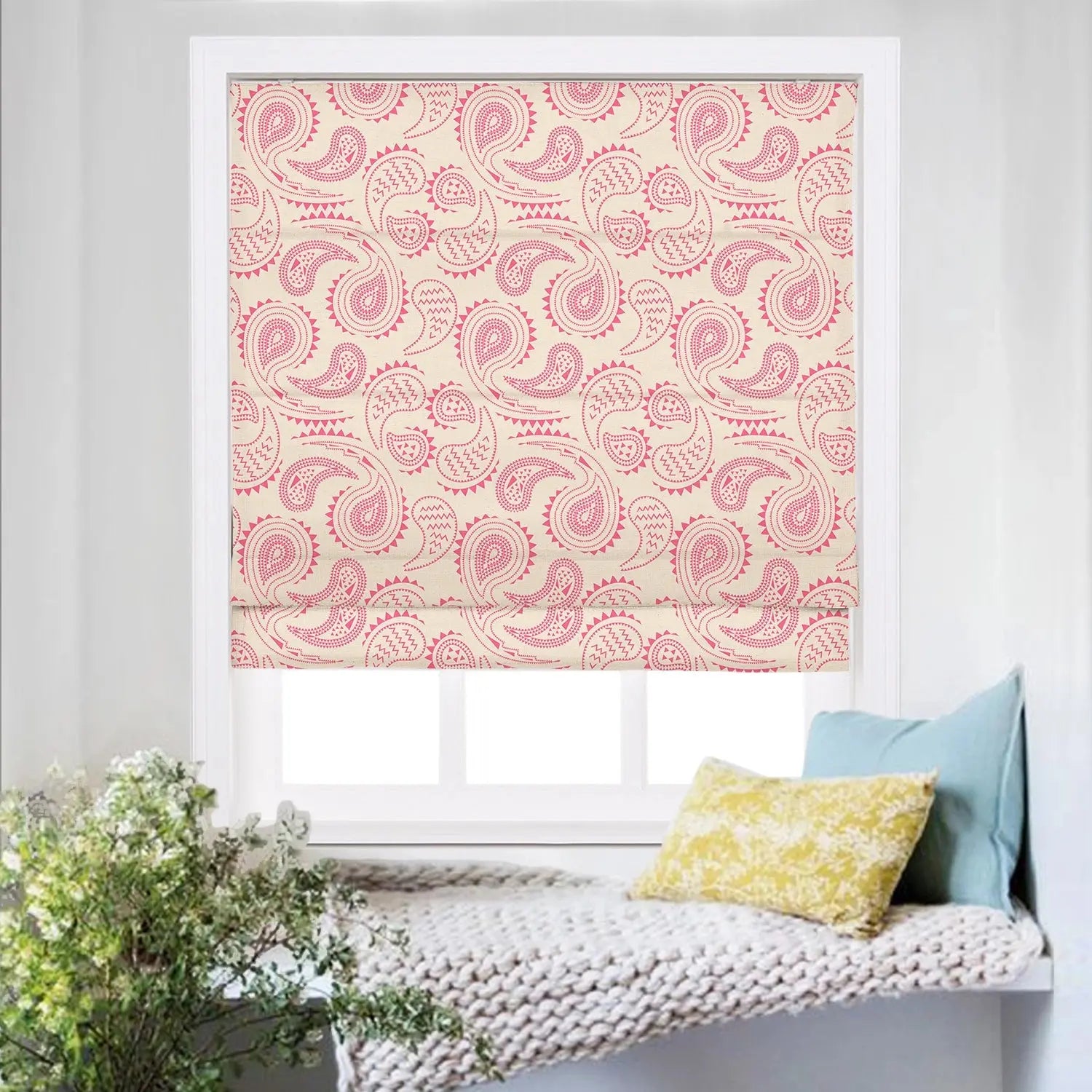 Roman Shade Cordless Linen Printed Window Treatment - Blackout Custom Window Coverings for Bedroom, Living Room & Nursery (Elegant Home Decor)