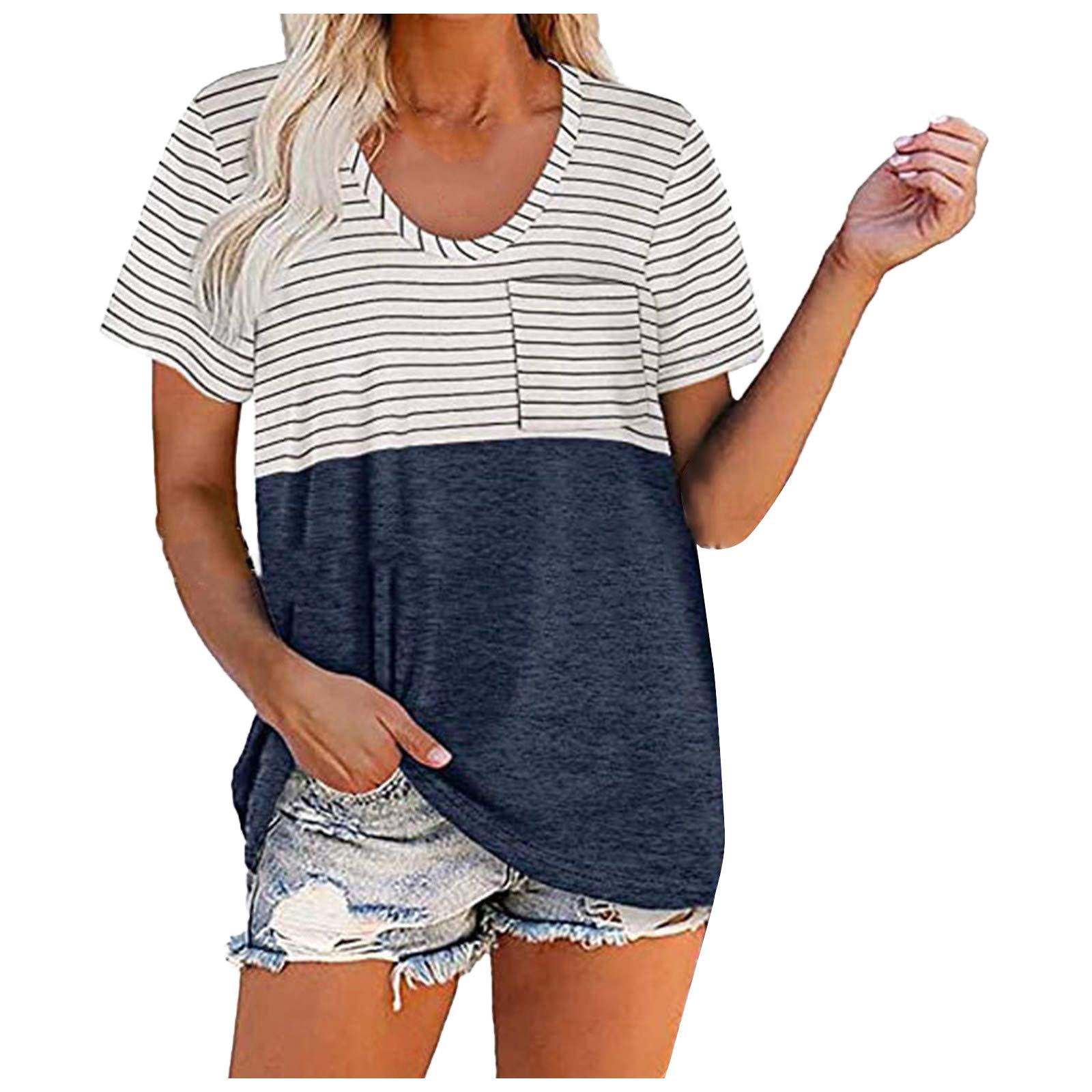 Women's Long Sleeve Color Block V-Neck T-Shirts - Casual Fall Blouses & Tops for Everyday Wear, Work & Outings