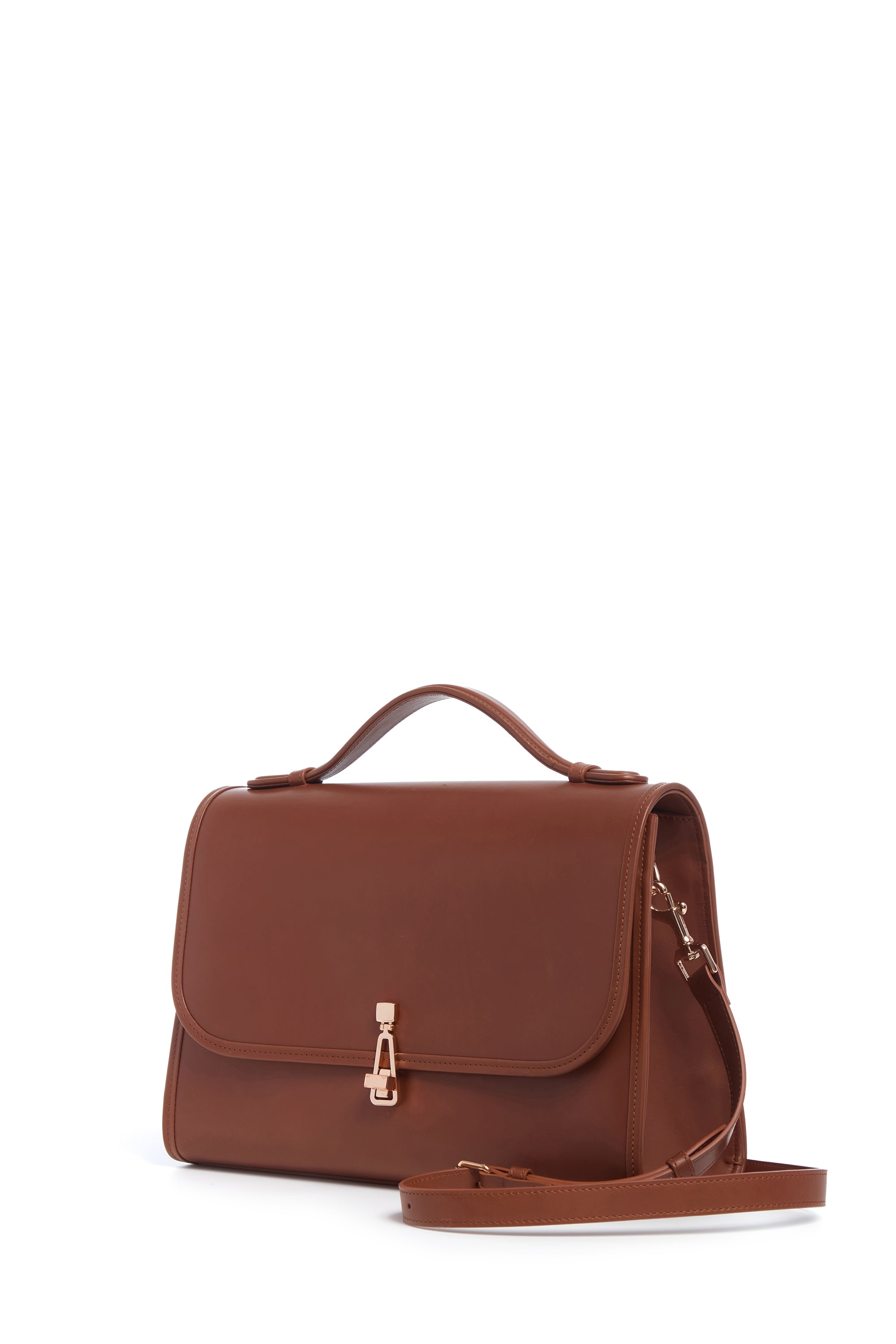 Premium Large Leonora Flap Bag in Genuine Cognac Leather - Stylish Women's Shoulder Handbag for Work, Travel & Everyday Use