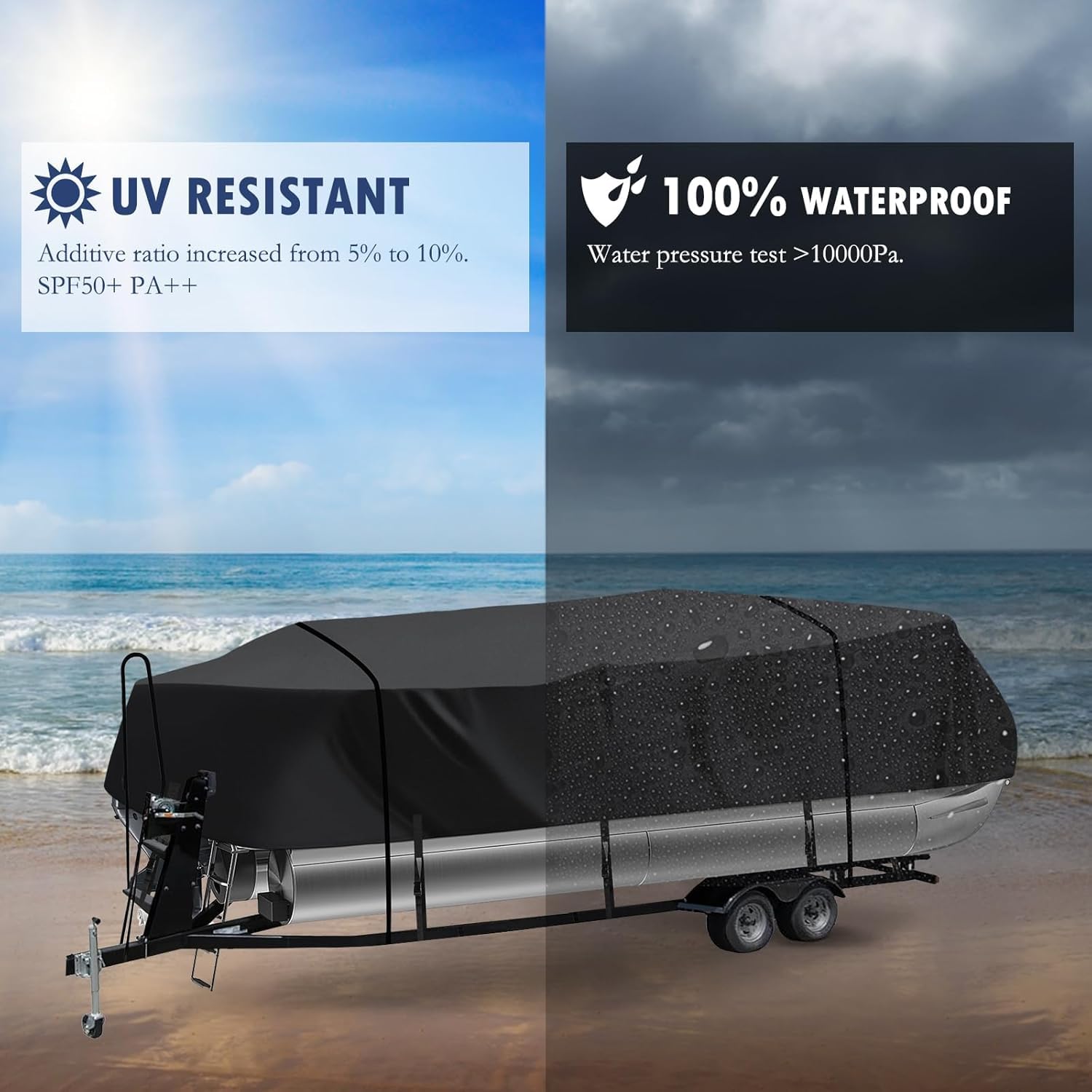 Heavy Duty Trailerable Pontoon Boat Cover (Size S, 16'-18'5