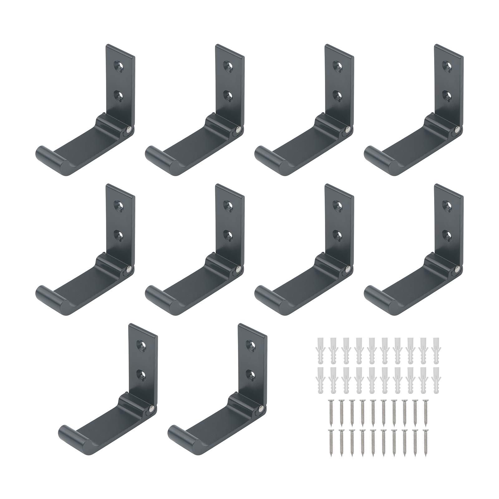 Foldable Wall Mount Hooks - 10 Pack Black Collapsible Coat Hangers for Jackets, Hats, Bags, Towels & Headphones - Space Saving Closet & Entryway Organizer for Home, Office & Dorm Room