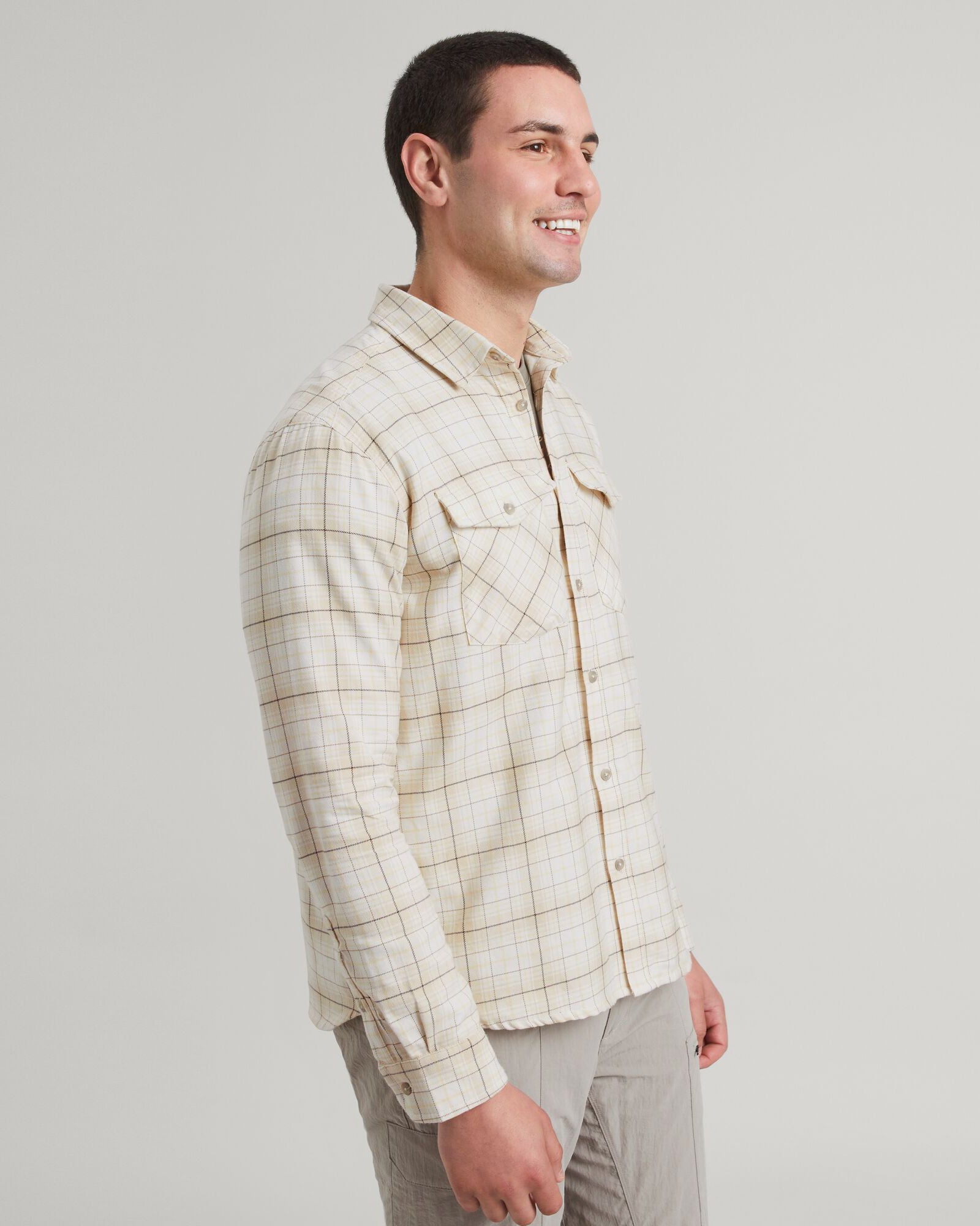 Men's Carrillon HF Long Sleeve Shirt - Natural/Sunlit Check Plaid Casual Button Down Shirt for Work, Office & Outdoor Activities
