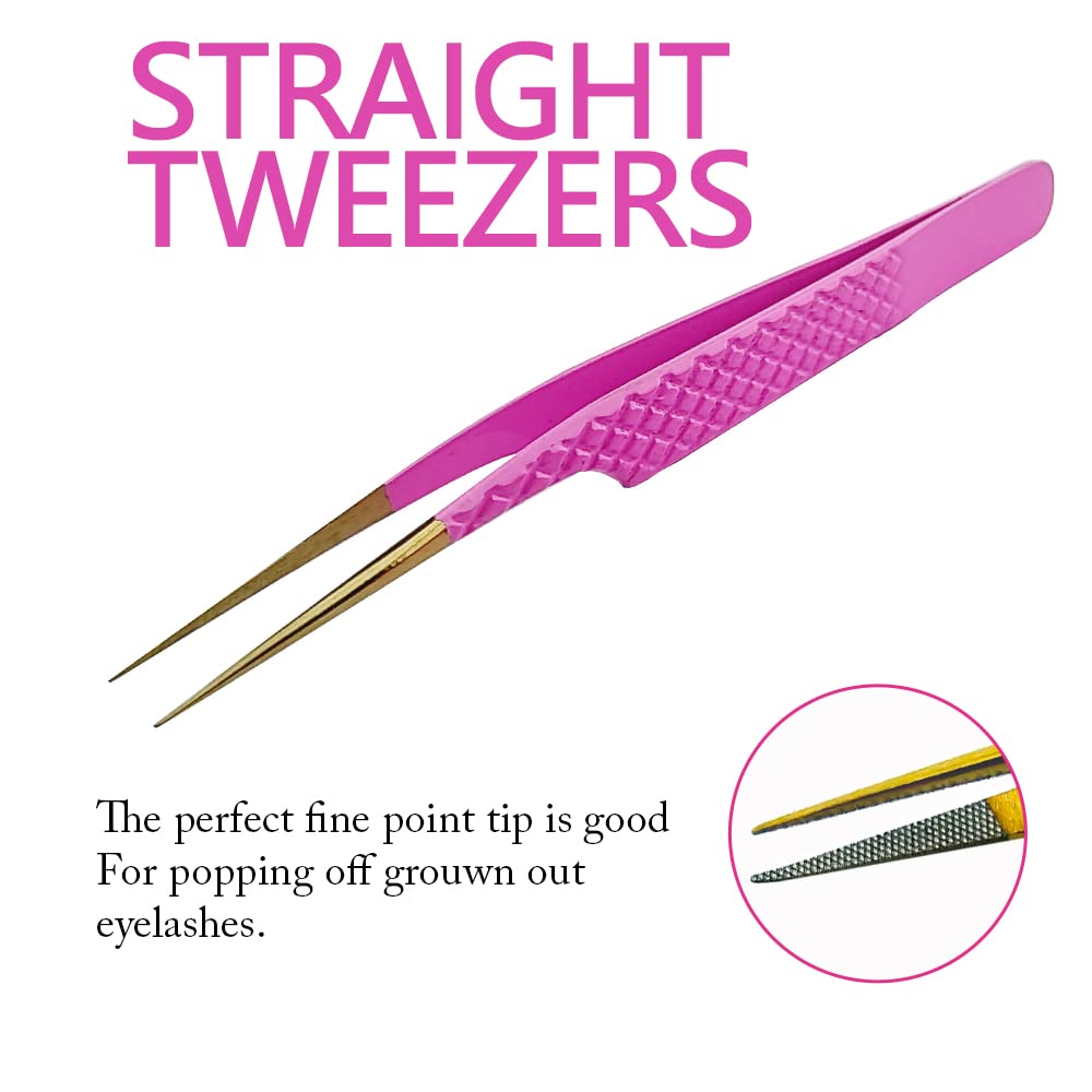 2 Pcs Pink Stainless Steel Eyelash Extension Tweezers Set - Professional Volume & Precision Tweezers for Lash Artists - Perfect for Salon, Home Use & DIY Eyelash Extensions