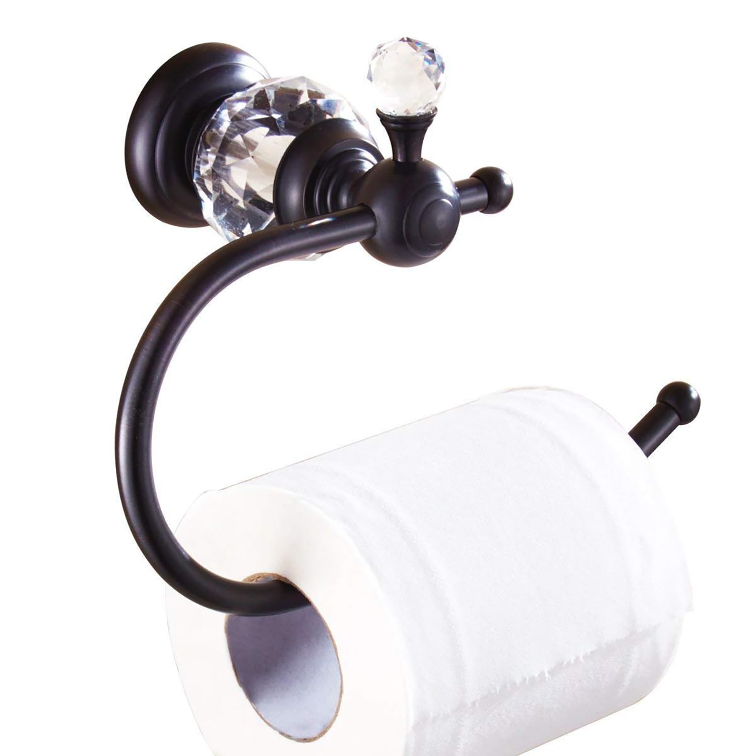 Premium Crystal Series Brass Toilet Paper Holder - Elegant Black Bathroom Tissue Roll Stand | Durable & Stylish for Modern Bathrooms, Powder Rooms & Luxury Home Decor