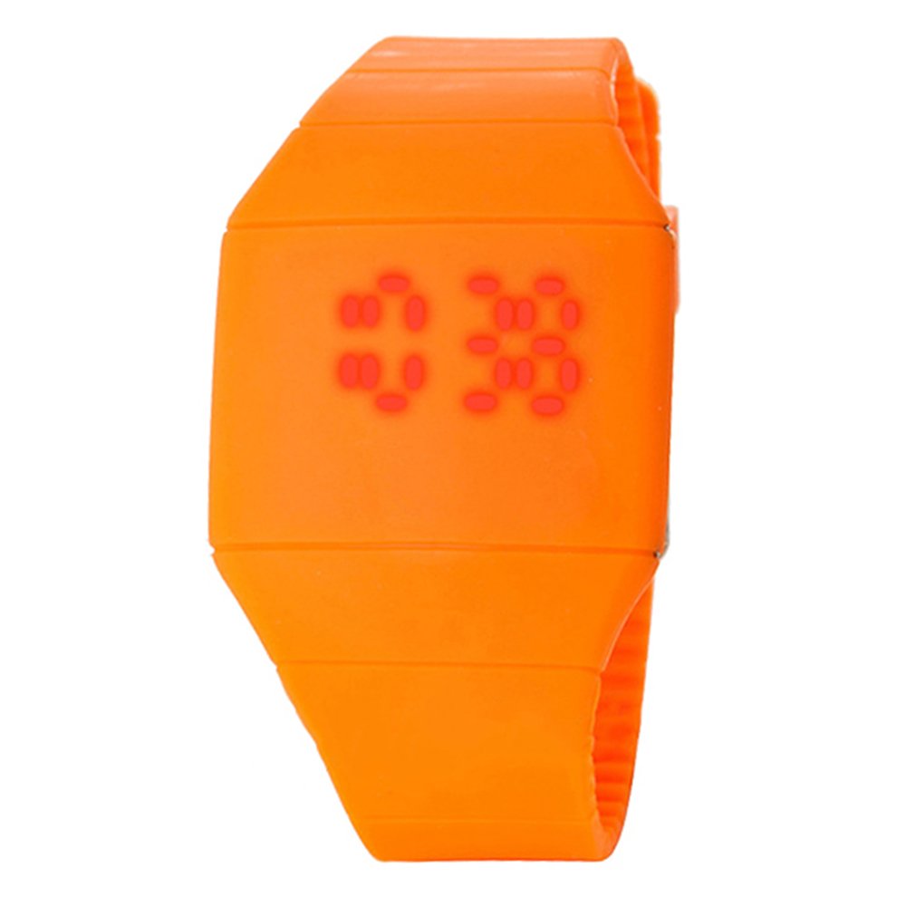 Ultra-Thin Touch Screen Smart Watch for Men & Women - Red LED Digital Display, Silicone Sports Wristband, Orange - Perfect for Running, Gym & Outdoor Activities
