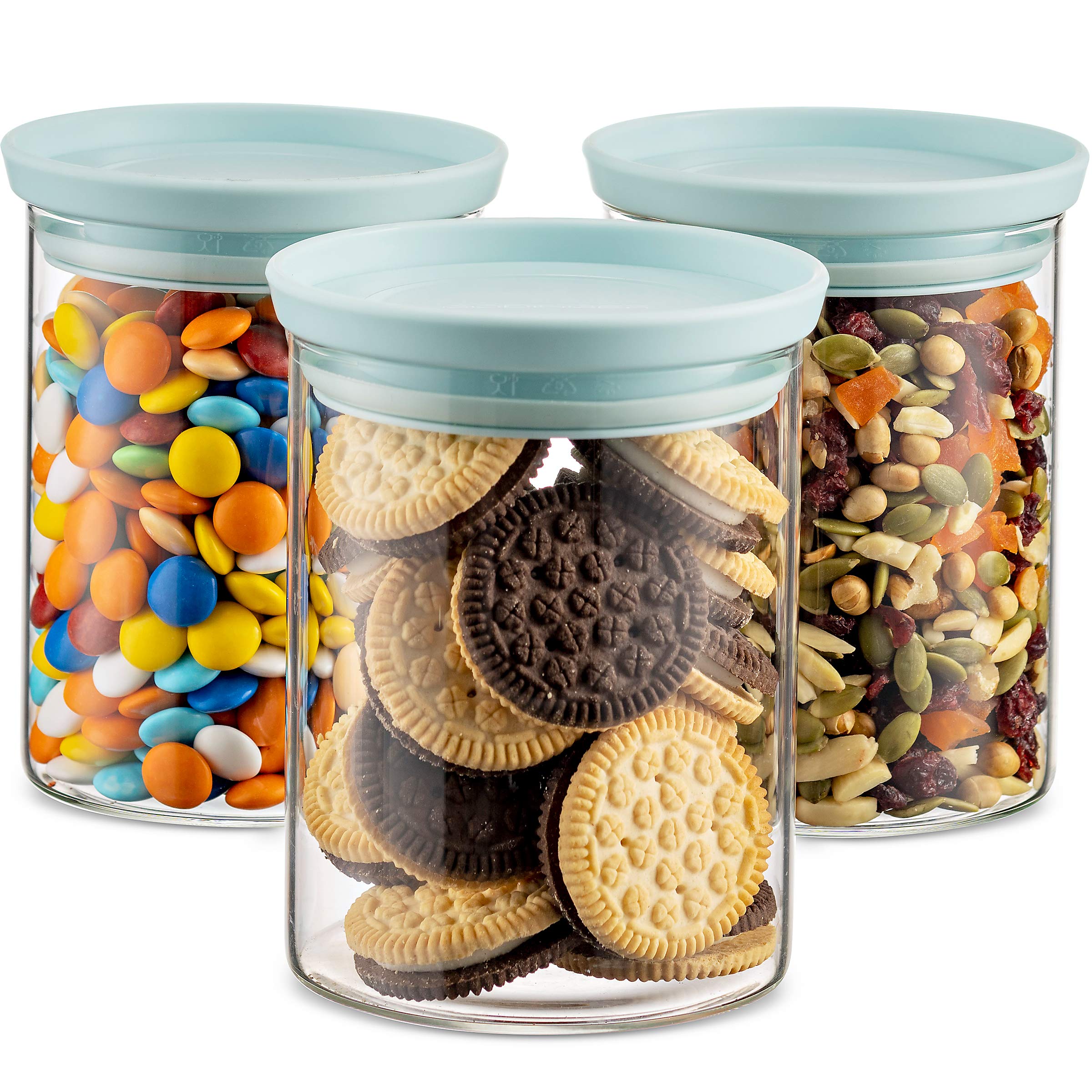 Godinger Glass Food Storage Containers Set of 3 - Airtight Stackable Kitchen Canisters for Flour, Sugar, Coffee & Dry Goods - Perfect for Pantry Organization & Baking Supplies