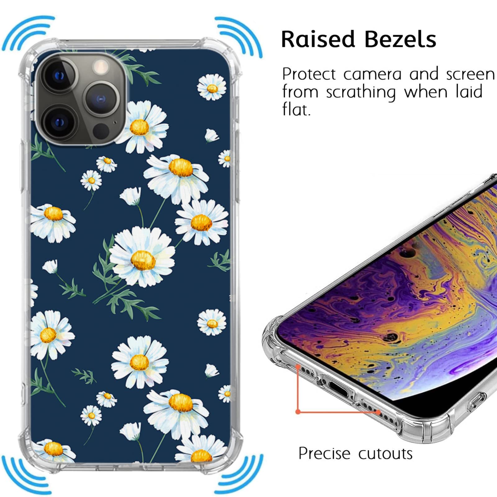 **Aesthetic Daisies Blue Phone Case for iPhone 11 Pro Max - Trendy White Flowers TPU Bumper Cover for Women & Men - Perfect for Everyday Use, Travel & Gifts**