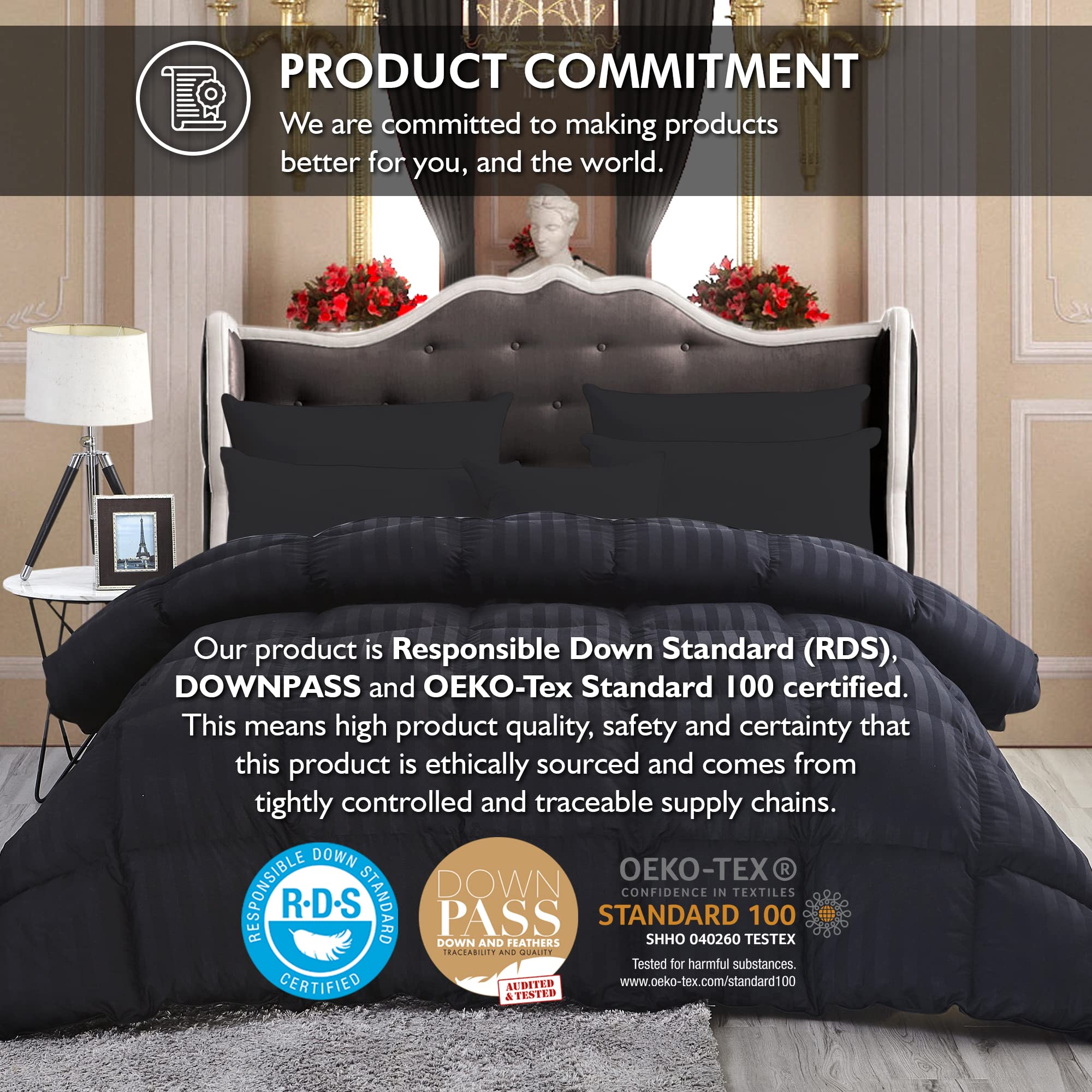 Luxurious Down & Feather Comforter Duvet Insert - 100% Cotton Cover, White & Black Options - Palatial King Size for Ultimate Comfort | Perfect for Master Bedrooms, Guest Rooms & Luxury Hotels