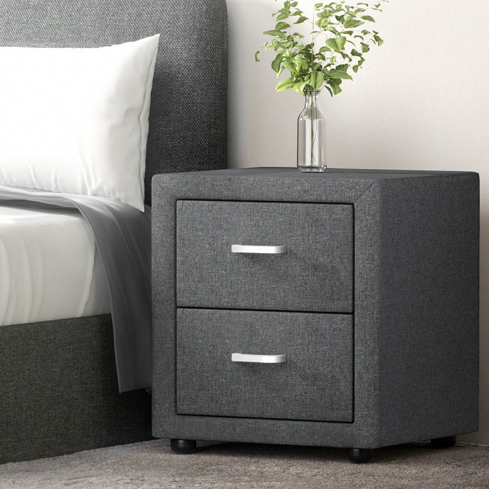 Modern Fabric Bedside Table - Grey Nightstand with Storage Shelf for Bedroom, Living Room, or Dorm | Compact & Stylish Night Stand with Easy Assembly