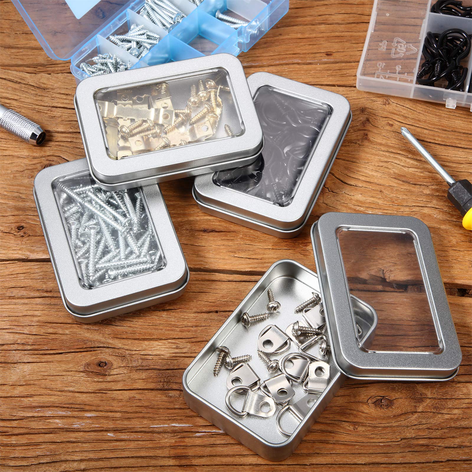 8-Piece Silver Metal Tin Boxes with Clear Top Lids - Empty Rectangle Storage Containers for Candles, Candies, Gifts, Balms & Treasures | Perfect for DIY Crafts, Wedding Favors, Party Decor & Home Organization