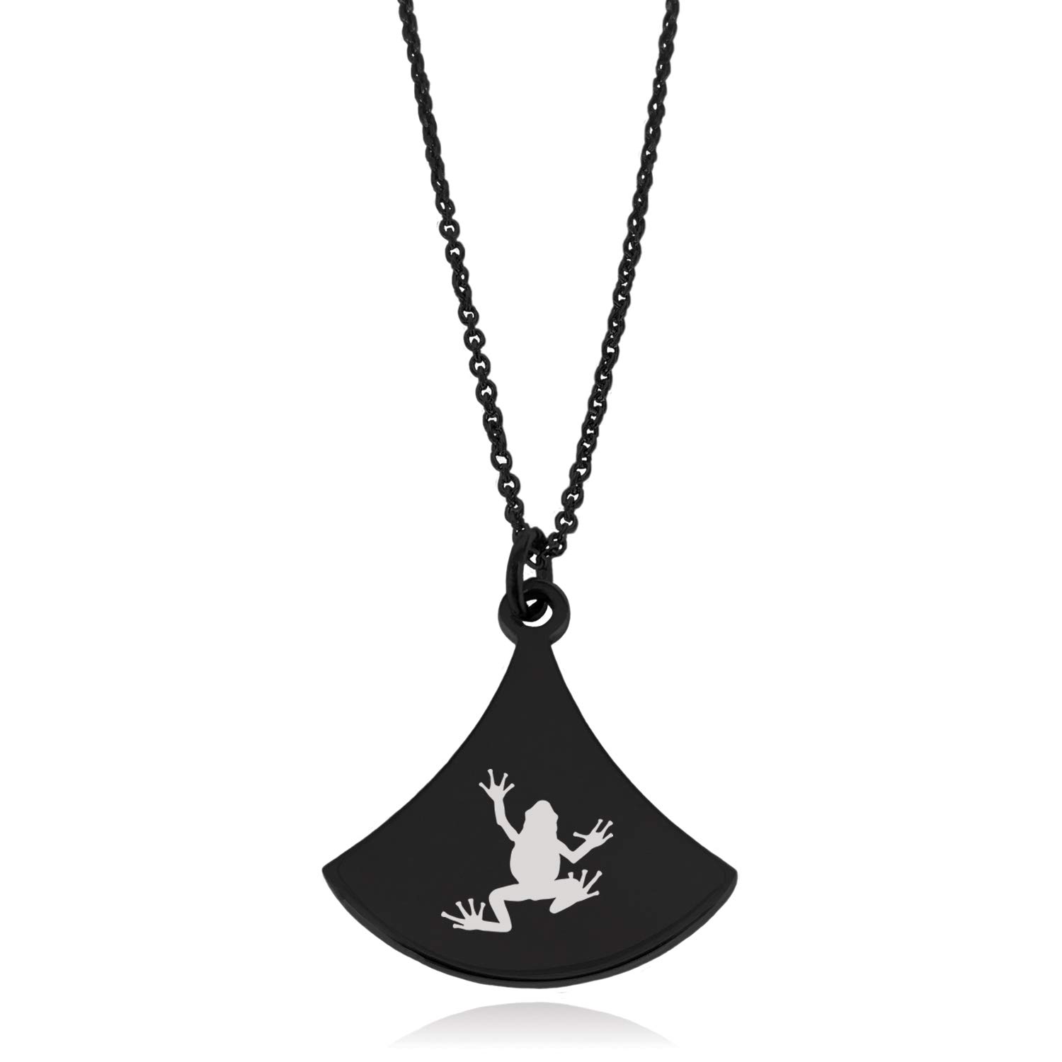 Stainless Steel Frog Charm Pendant Necklace with Curved Triangle Design - Perfect for Nature Lovers, Boho Jewelry & Everyday Wear