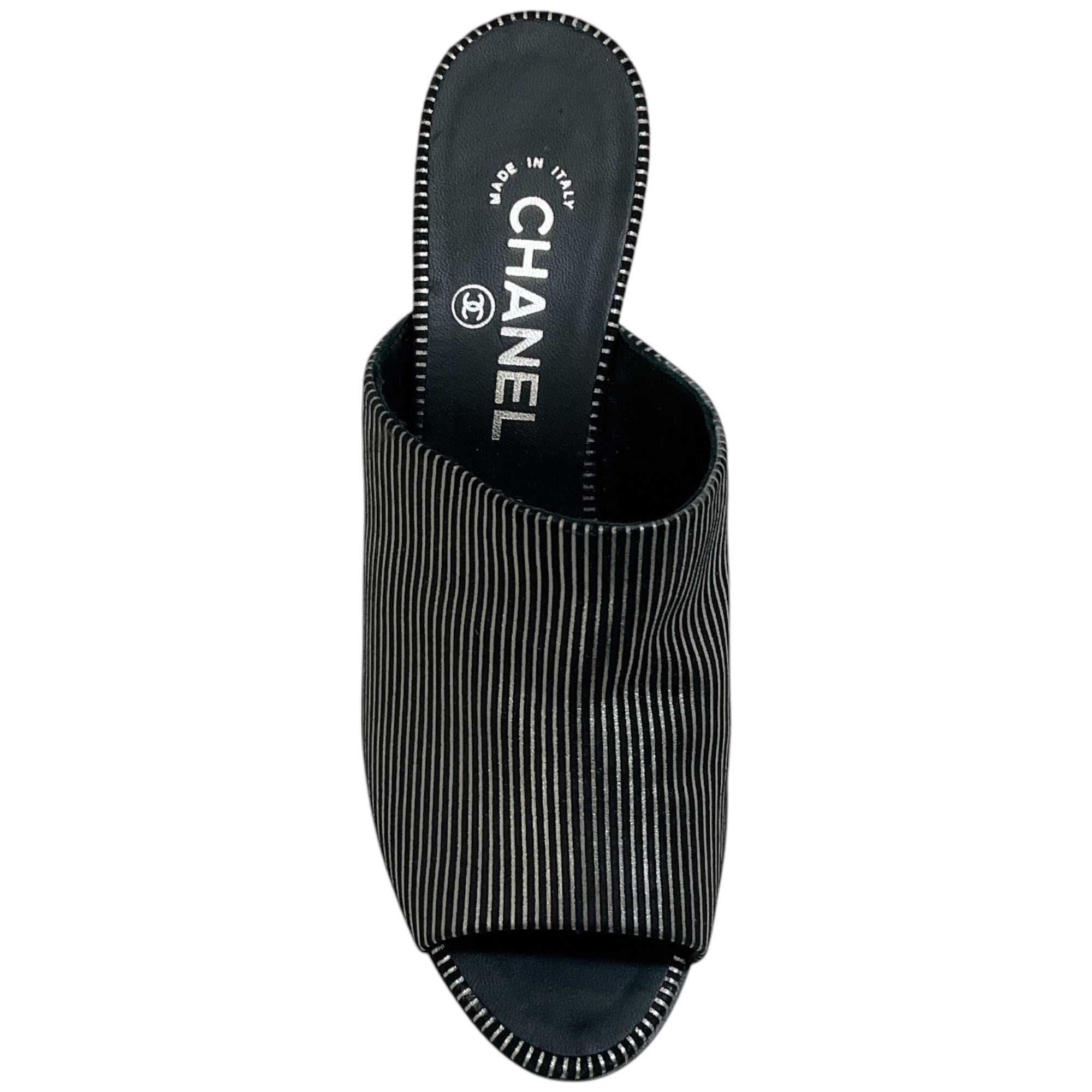 Chanel Black Suede Mules with Silver Stripes - Luxury Women's Slip-On Shoes for Casual Outings & Evening Events