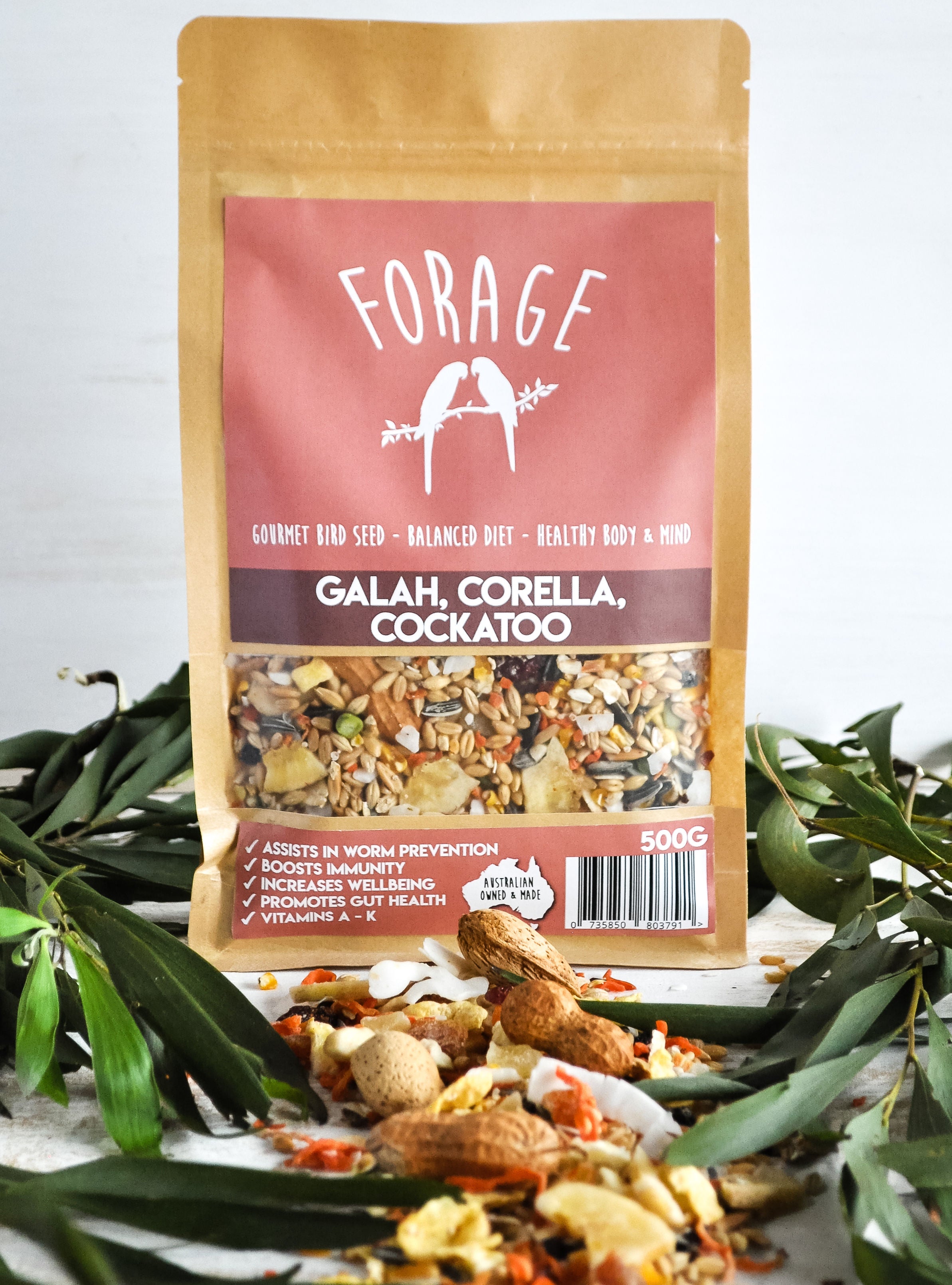 Premium Forage Blend for Galah, Corella & Cockatoo Birds - 500g Natural Parrot Food - Perfect for Enrichment, Training & Daily Feeding