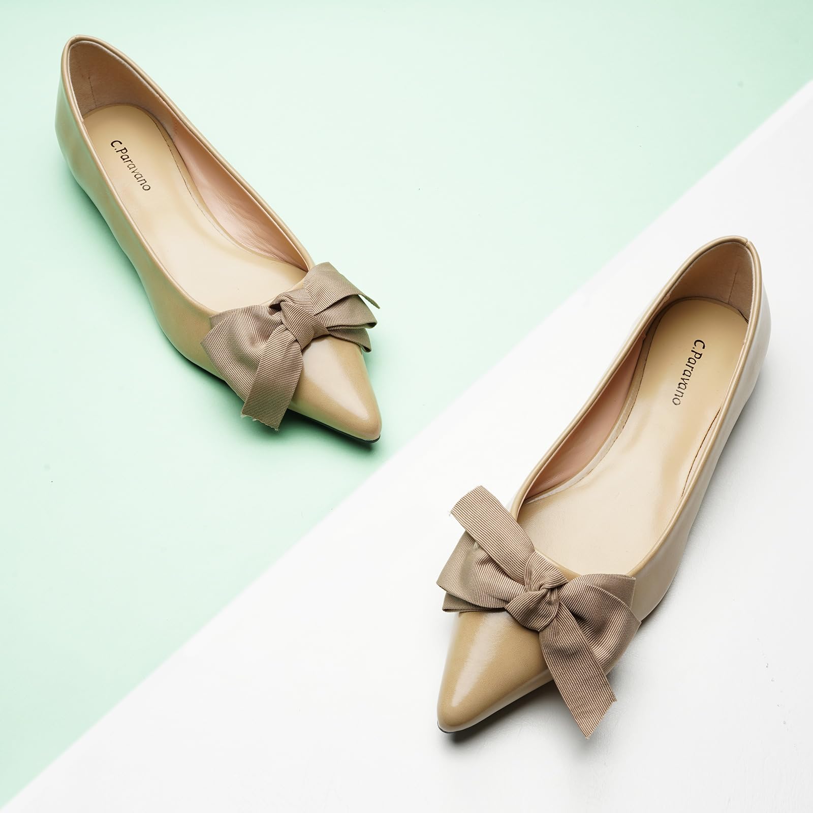 C.Paravano Women's Pointy Bow Flats - Comfortable & Stylish Slip-On Shoes for Casual Wear, Office & Work | Perfect for Business Attire, Daily Outfits & Special Occasions