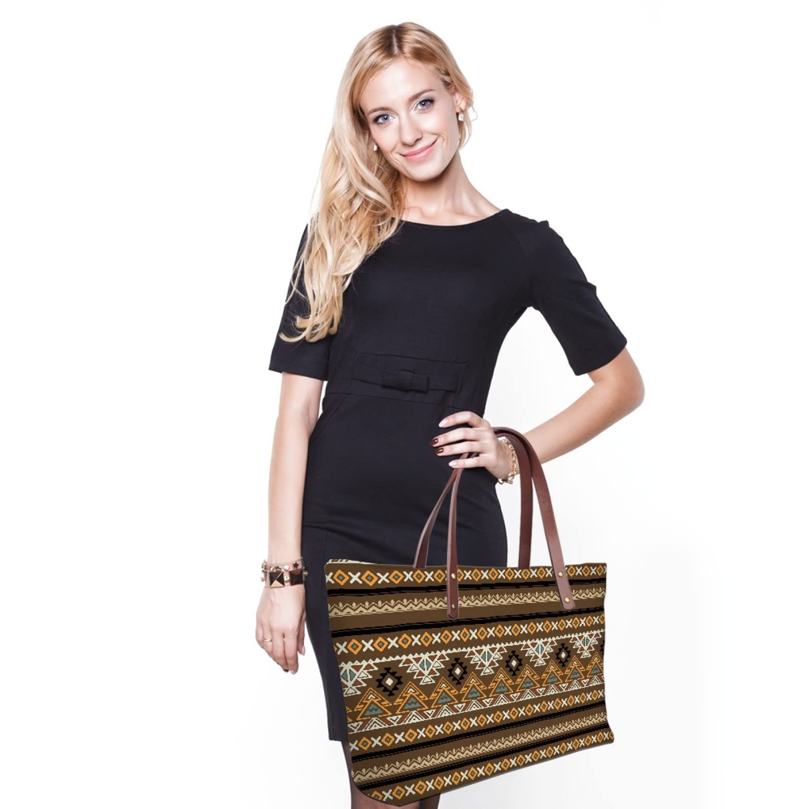African Tribal Print Women's Tote Shoulder Bag - Ethnic Handmade Casual Purse for Work, Travel & Beach Accessories