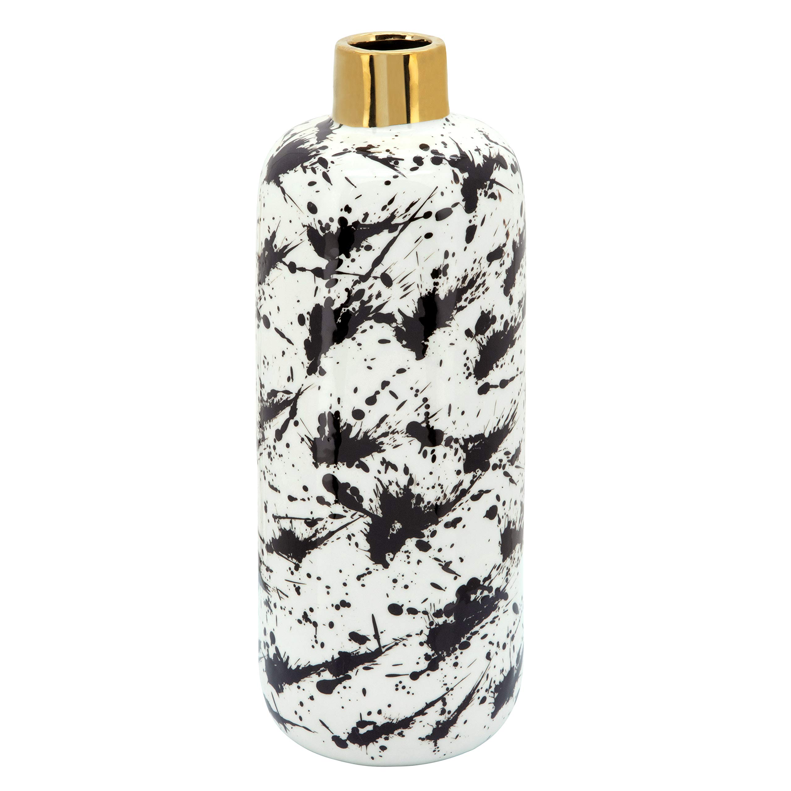 Sagebrook Home 15 Inch Ceramic Vase with Gold Lid - White and Black Decorative Vase for Home Decor, Centerpiece, Wedding, or Office Display