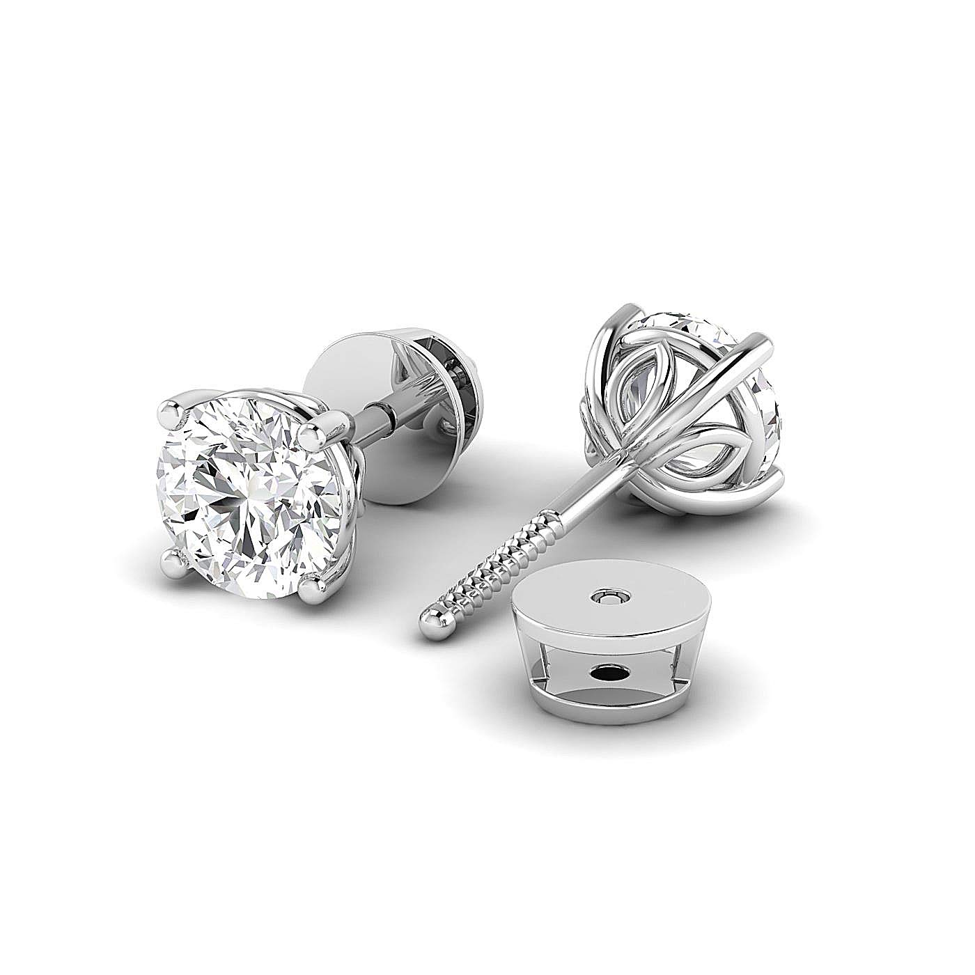 14K White Gold Round Moissanite Screw Back Earrings for Women | FG Color VVS Clarity | Elegant Gift for Weddings, Parties & Special Occasions