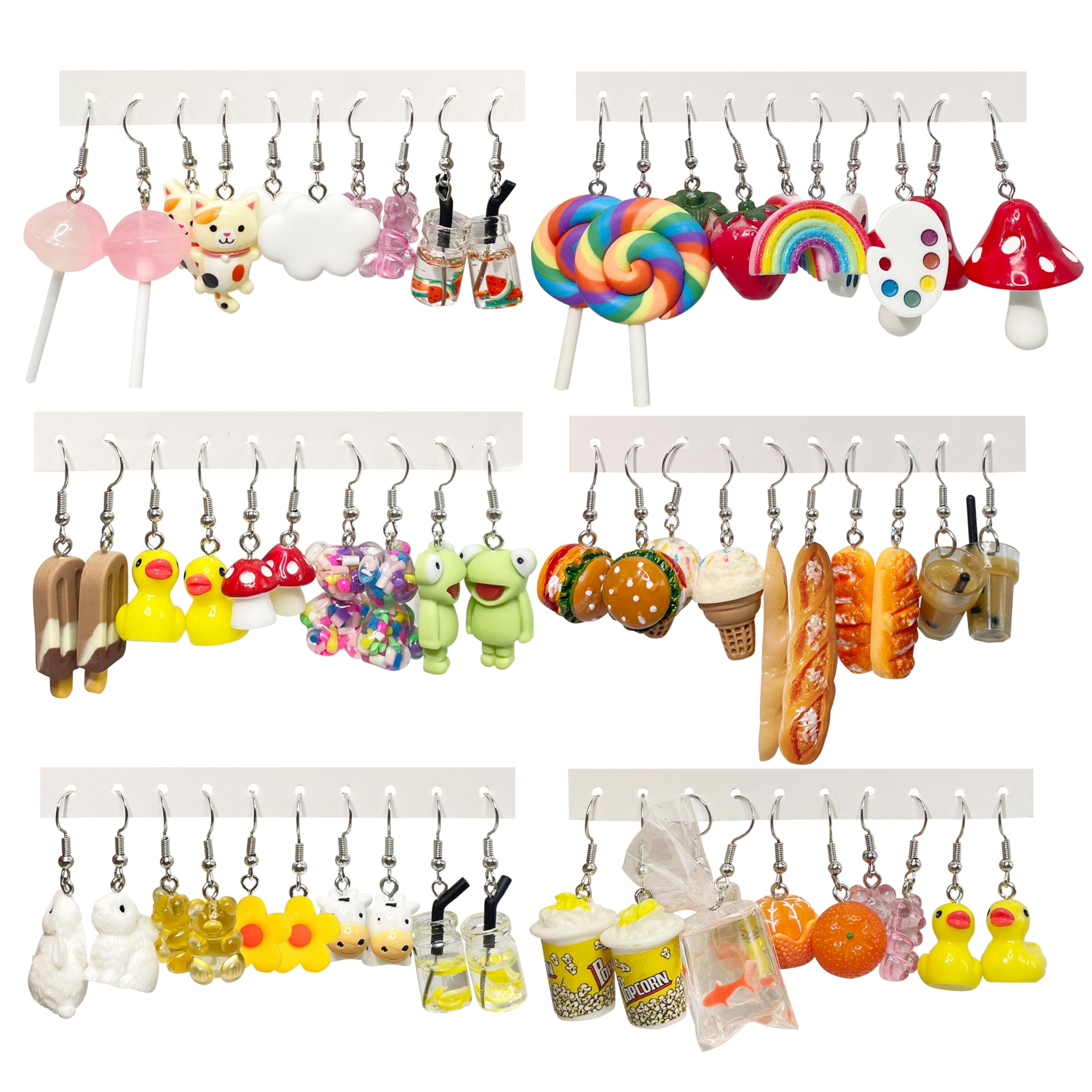 EIELO 30 Pairs Cute Funny Gummy Bear & Duck Drop Dangle Earrings for Women - Clip On Aesthetic Animal Food Earrings Set - Perfect for Parties, Gifts & Daily Fashion Accessories