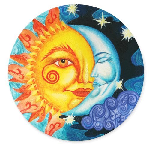 Round Gaming Mouse Pad - 7.87 Inch Non-Slip Rubber Base with Sun & Moon Design - Perfect for PC, Laptop & Office Work