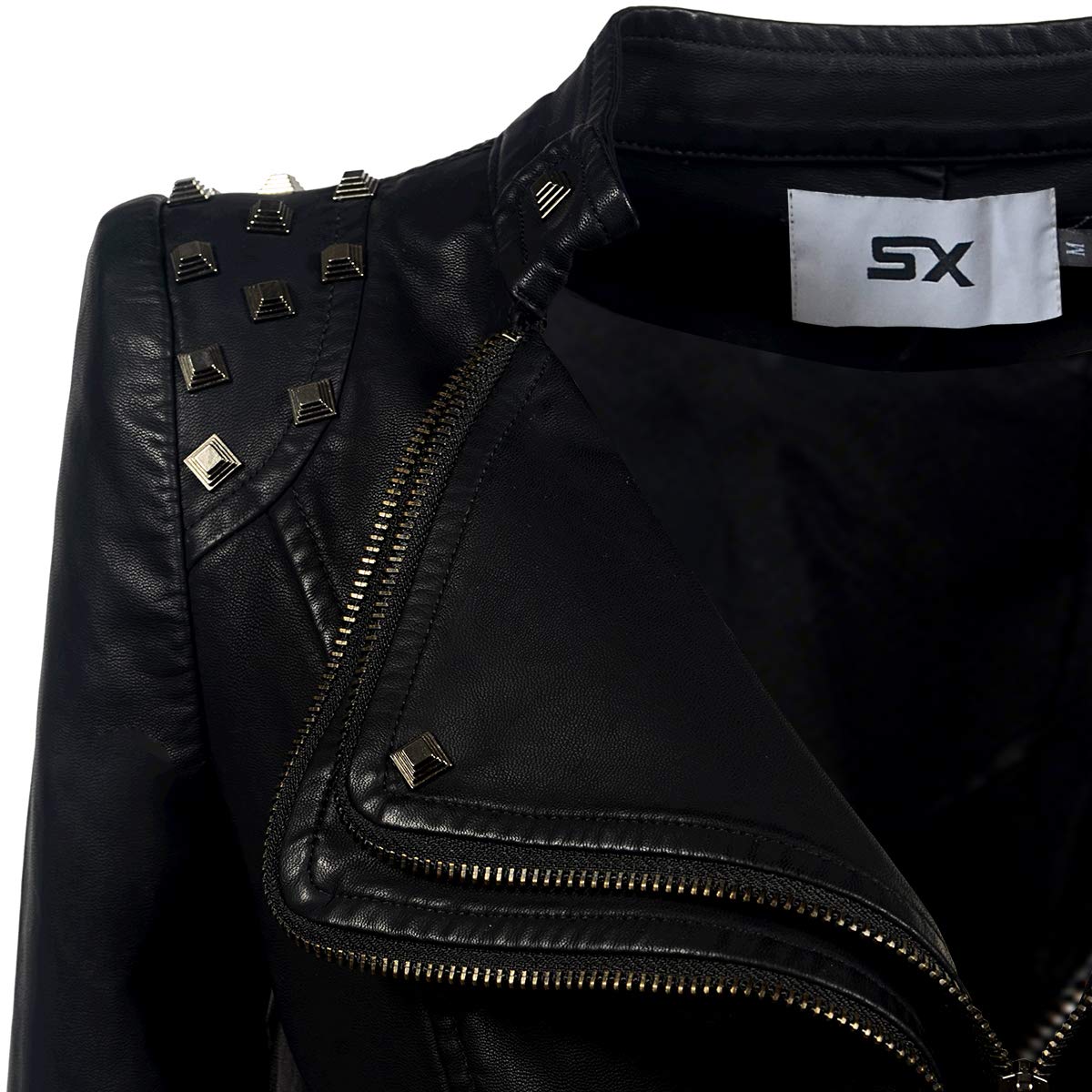 ZJX Women's Classic Rivet Zipper Dovetail Leather Jacket - Motorcycle Biker Jacket for Casual & Stylish Outfits (XL, Black) - Perfect for Riding, Night Out & Street Fashion