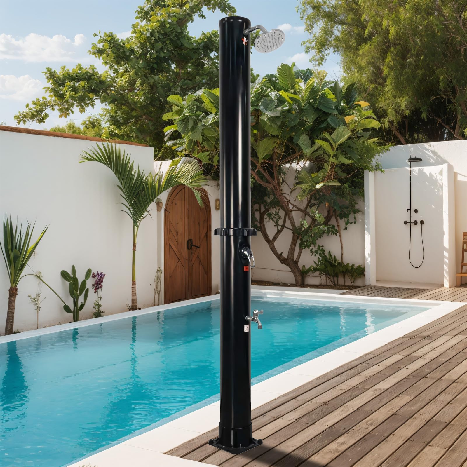 7 FT Outdoor Solar Heated Shower - 9.3 Gallon Portable Camping Shower with Adjustable Shower Head & Foot Tap - Perfect for Beach, Poolside, Backyard, RV & Camping - Black Style 2