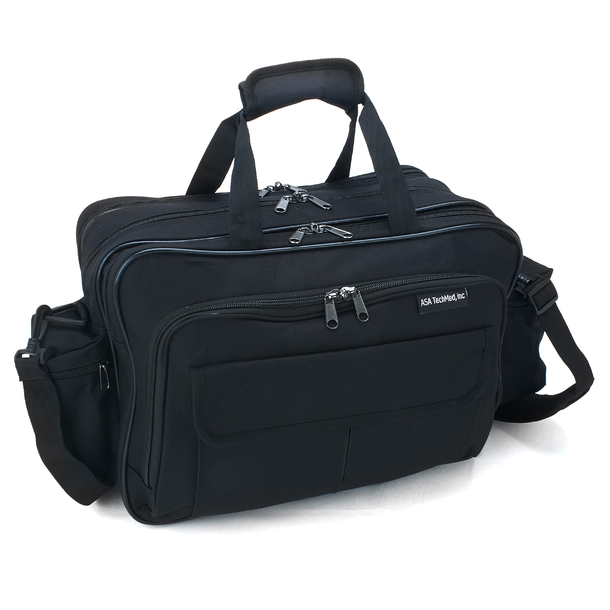 ASA TECHMED Professional Nursing Bag with Multiple Compartments - Durable Medical Shoulder Bag for Nurses, Doctors & EMTs | Water-Resistant Nylon | Adjustable Straps | Ideal for Hospital Rounds, Home Visits & Emergency Response (Black)